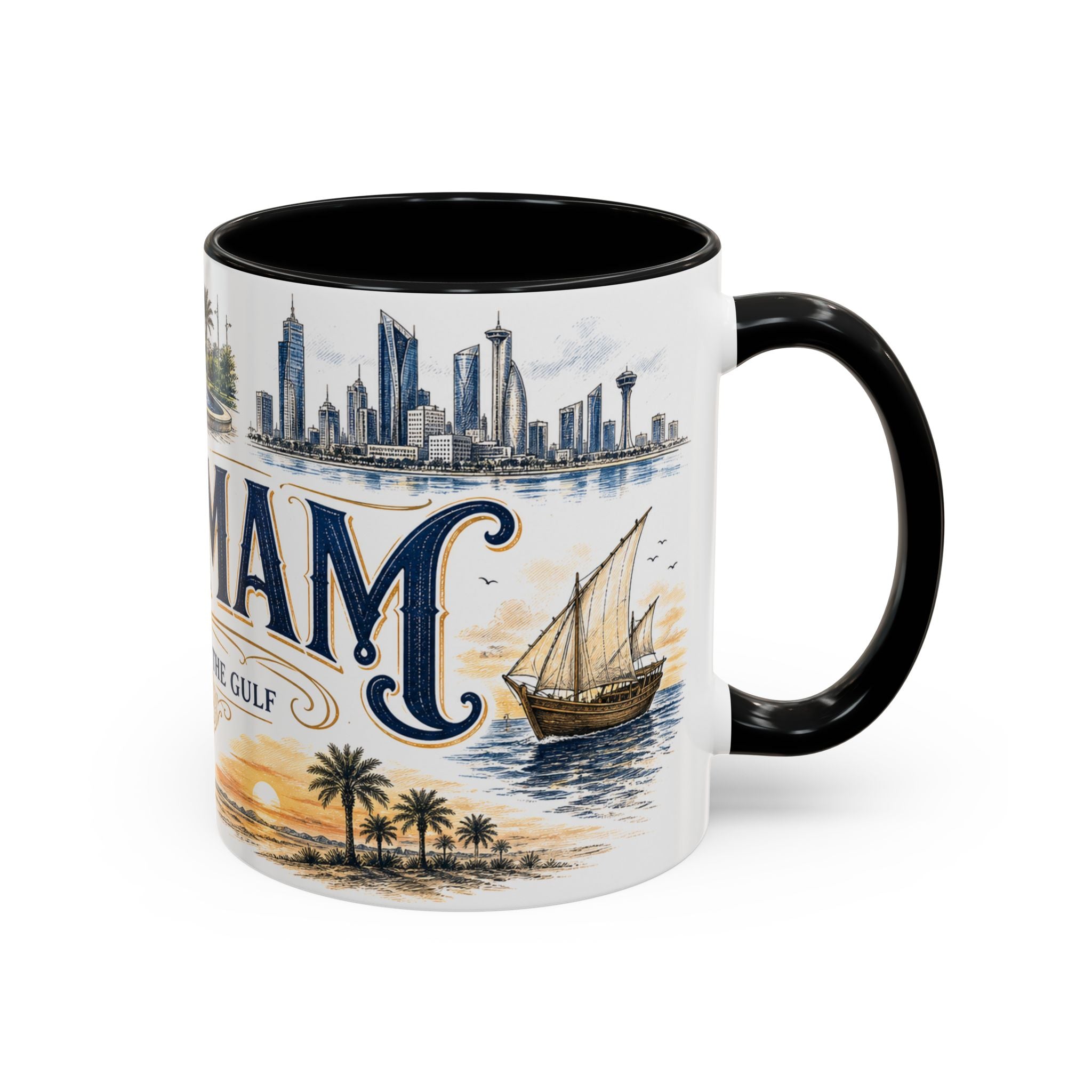 Dammam Coffee Mug | Saudi Arabia Travel Souvenir | Vintage Illustrated City Gift | 11 oz 15 oz Accent Mug