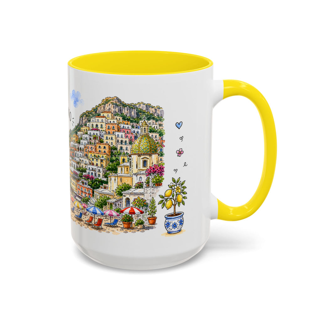 Positano Illustrated Travel Mug | Italy Souvenir Accent Coffee Mug | 11oz 15oz Ceramic Cup