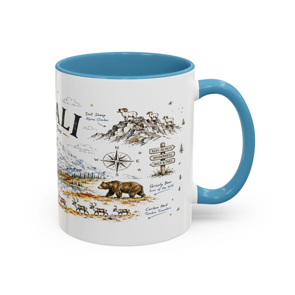Denali National Park Coffee Mug | Alaska National Park Hiking Gift | Accent Color Ceramic 11oz 15oz