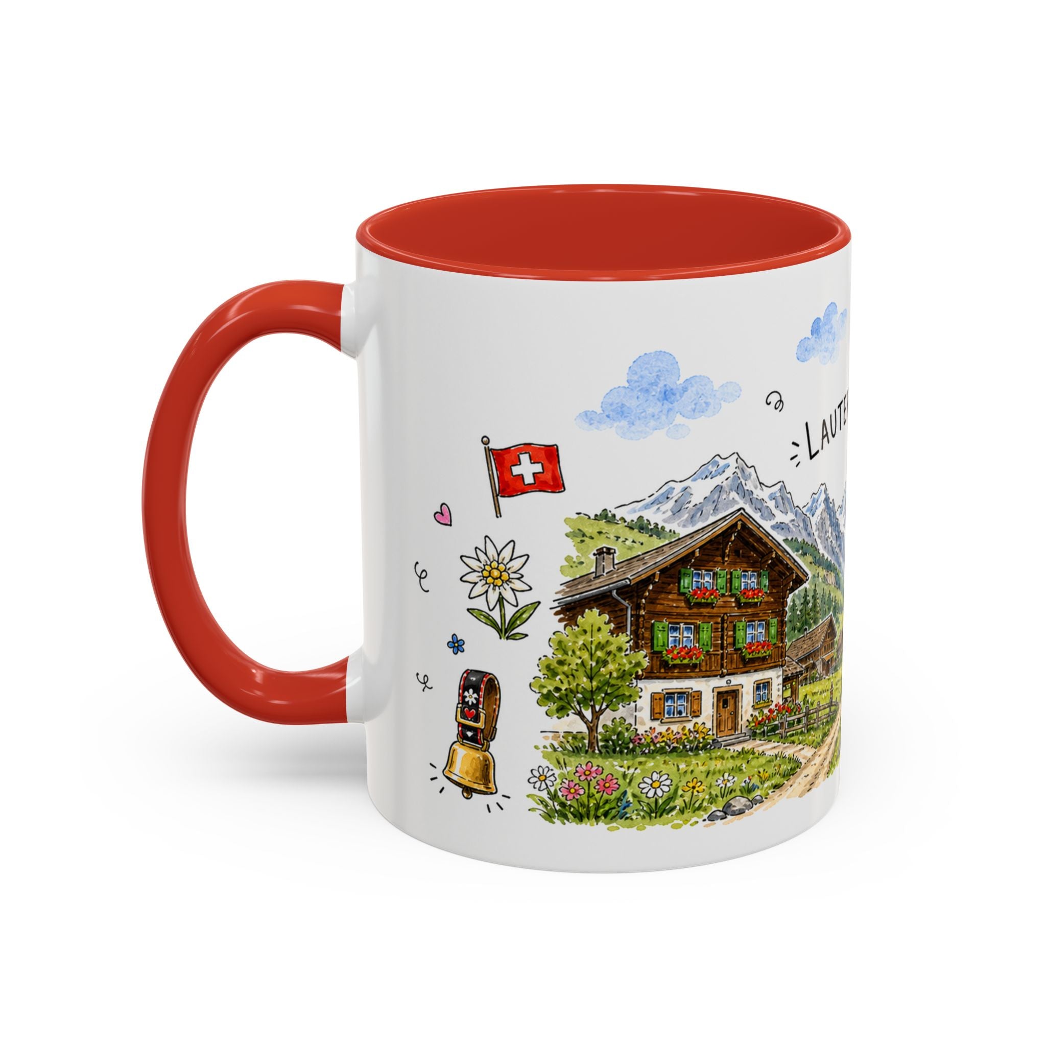 Lauterbrunnen Illustrated Travel Mug | Switzerland Souvenir Accent Coffee Mug | 11oz 15oz Ceramic Cup