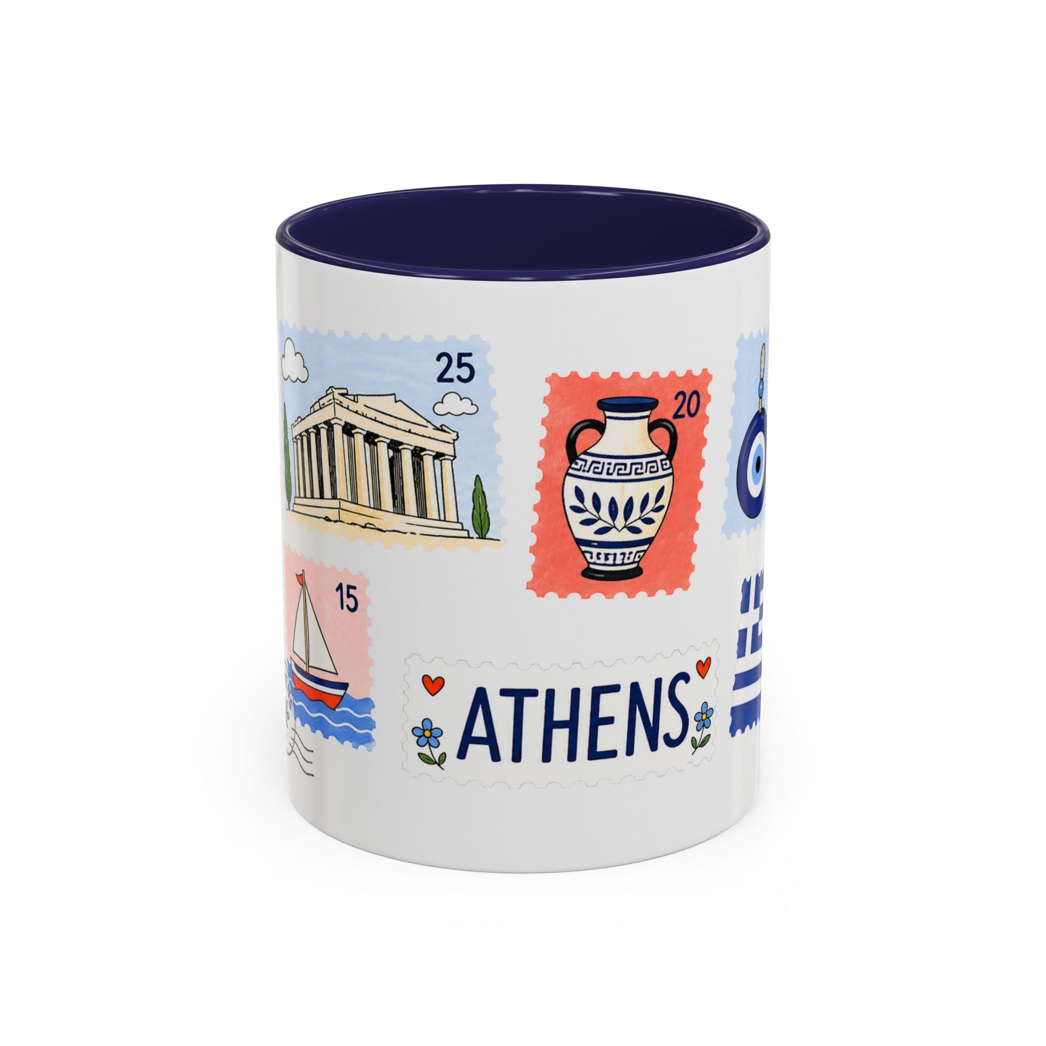 Athens Coffee Mug | Postage Stamp Collage Mug | Travel Souvenir Accent Cup 11oz 15oz