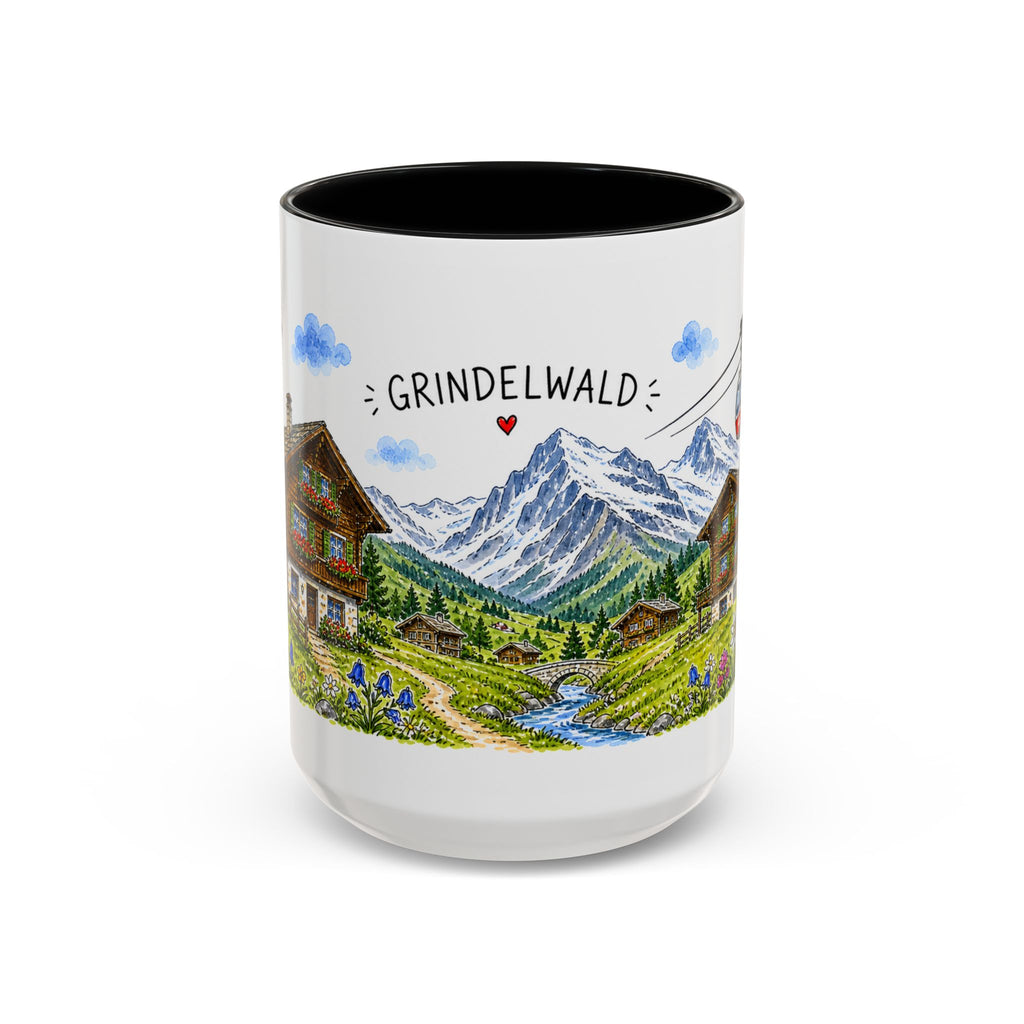 Grindelwald Illustrated Travel Mug | Switzerland Souvenir Accent Coffee Mug | 11oz 15oz Ceramic Cup