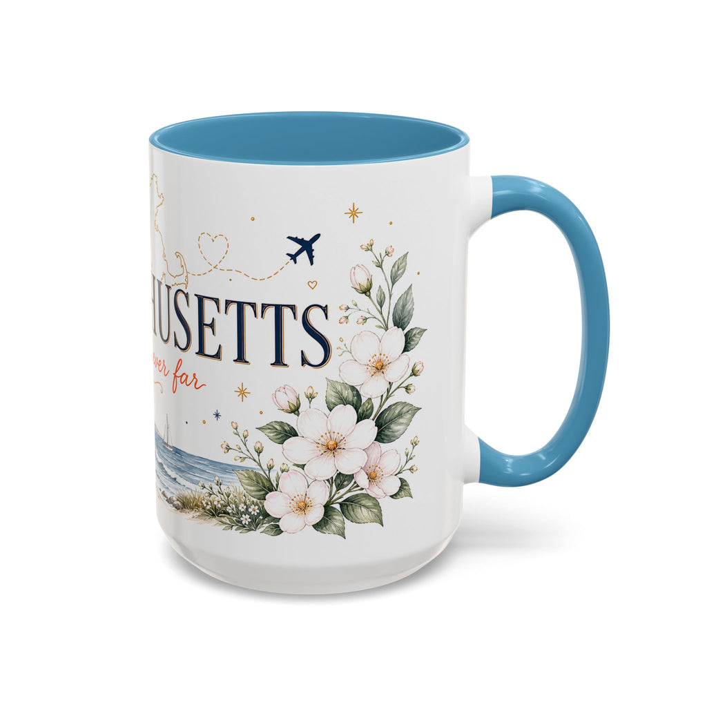 Massachusetts State Map Mug | Coastal Scene, Botanical Accents (11oz, 15oz)