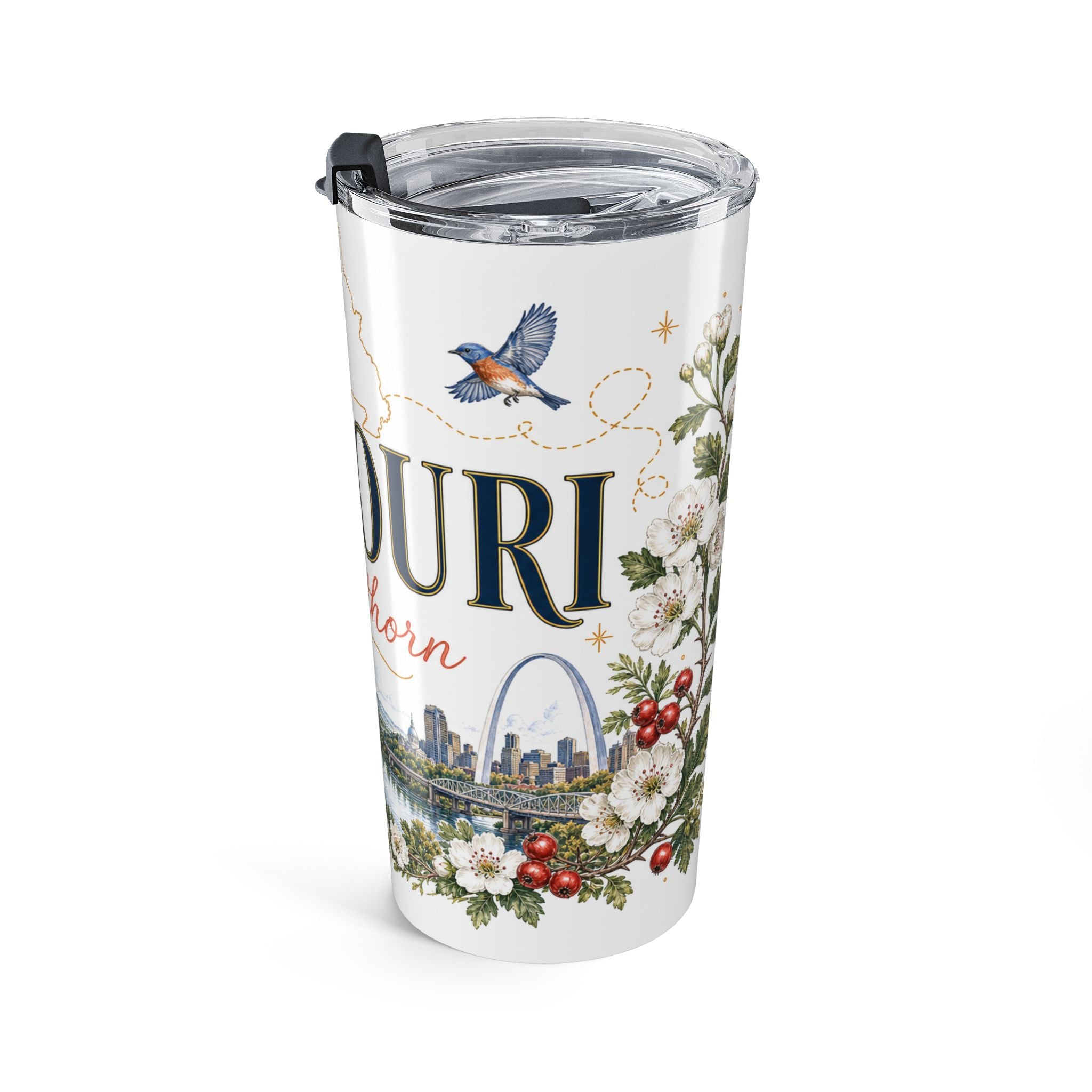 Missouri State Flower 20oz Tumbler | Hawthorn Botanical State Flower Gift | Insulated Stainless Steel Travel Cup