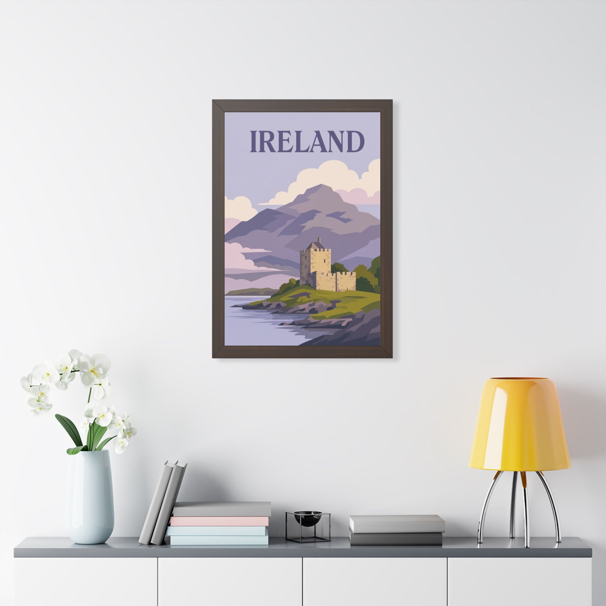 Ireland Castle Ireland Framed Poster | Vintage Travel Wall Art | Black Walnut White Frame | 16x24 20x30