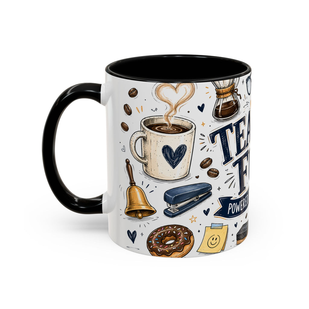 Teacher Fuel Coffee Mug | Powered by Coffee and Wine Funny Gift | Accent Color Ceramic 11oz 15oz