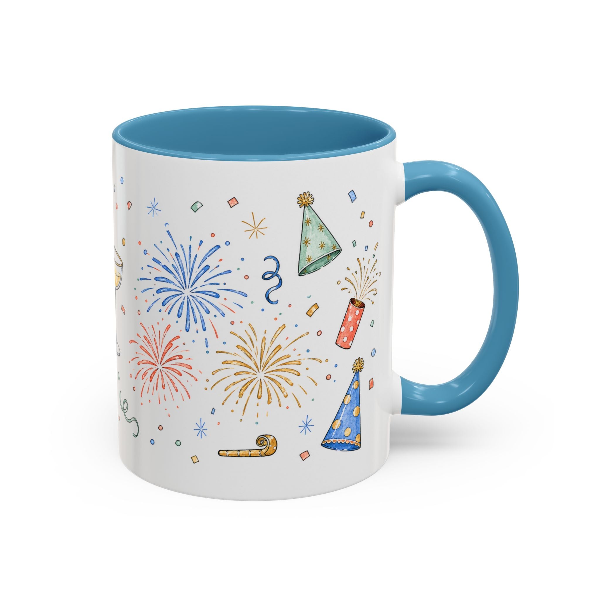 New Year Mug | Midnight Clock Toast Watercolor Celebration Gift | Accent Cup 11oz 15oz