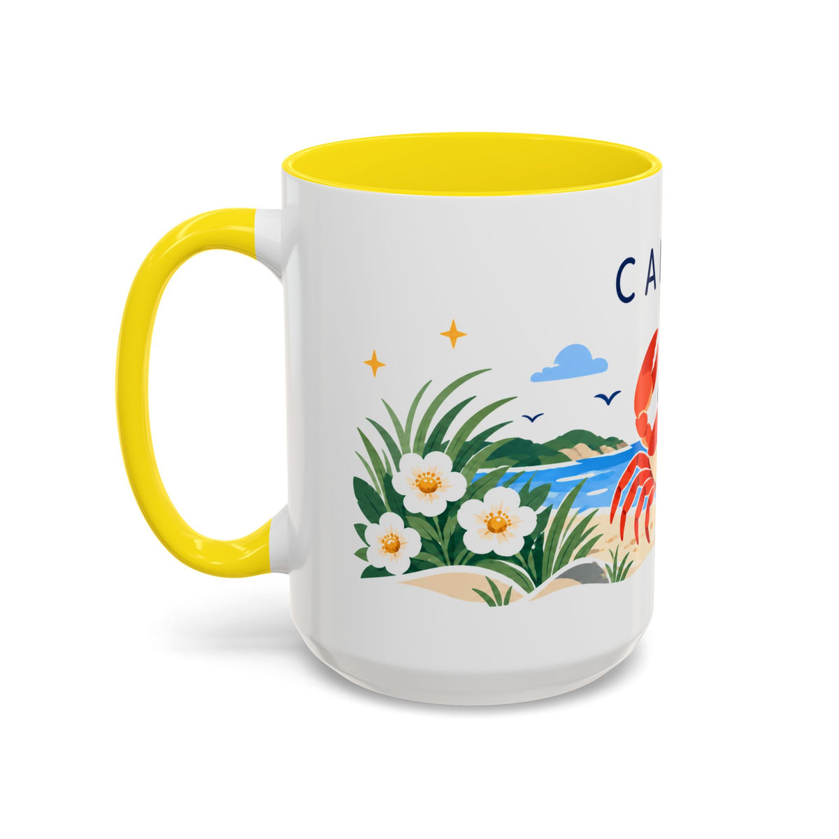 Cancer Zodiac Coffee Mug | Crab and Coastal Design | Astrology Birthday Gift | 11 oz 15 oz Ceramic Accent Mug