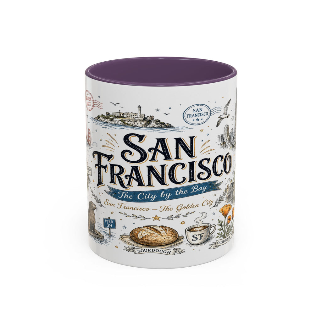 San Francisco Coffee Mug | California Souvenir Travel Gift | Accent Color Ceramic 11oz 15oz