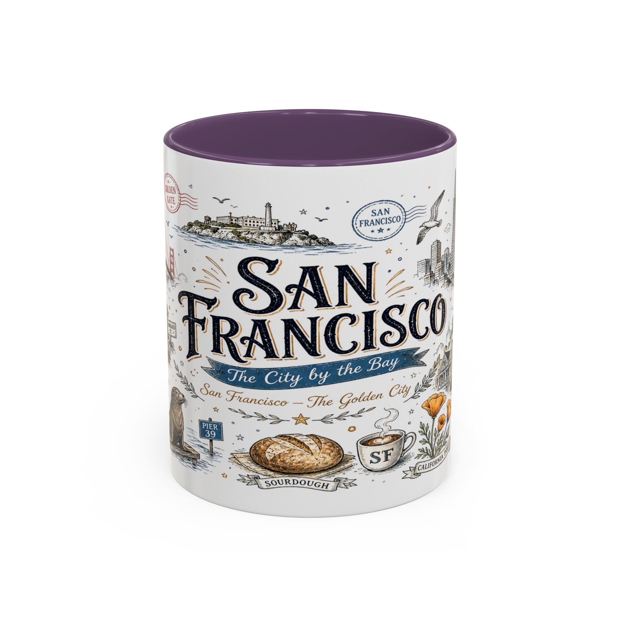 San Francisco Coffee Mug | California Souvenir Travel Gift | Accent Color Ceramic 11oz 15oz