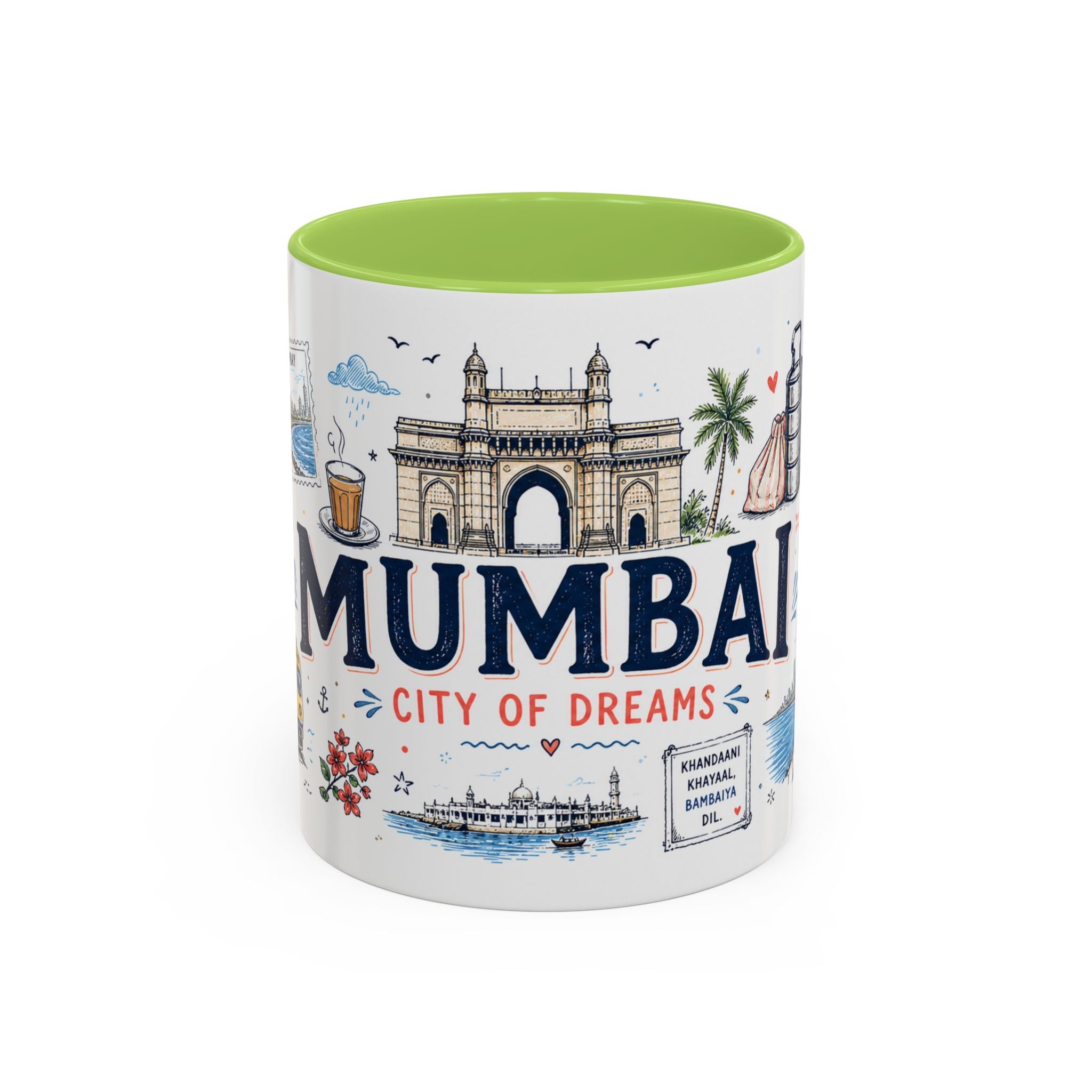 Mumbai Coffee Mug | India Souvenir Travel Gift | Accent Color Ceramic 11oz 15oz