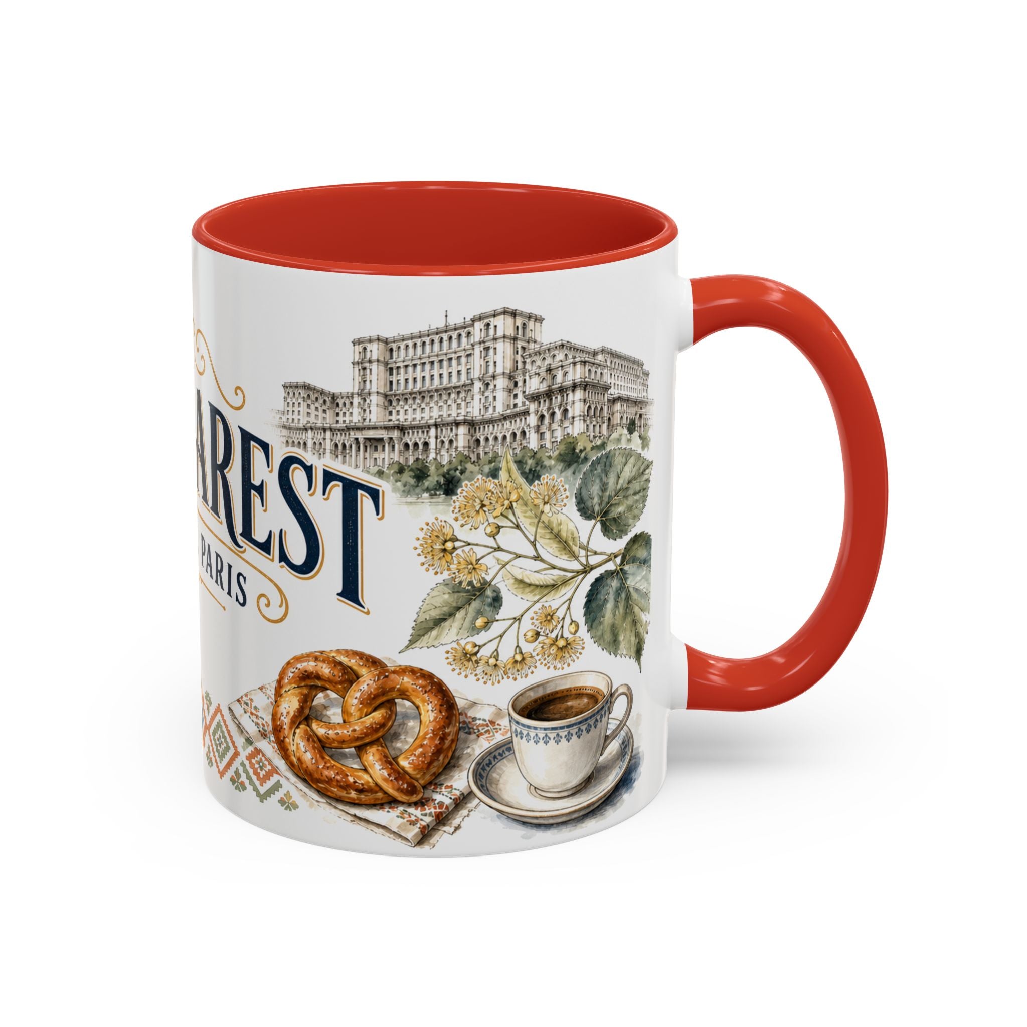 Bucharest Coffee Mug | Romania Travel Souvenir | Vintage Illustrated City Gift | 11 oz 15 oz Accent Mug