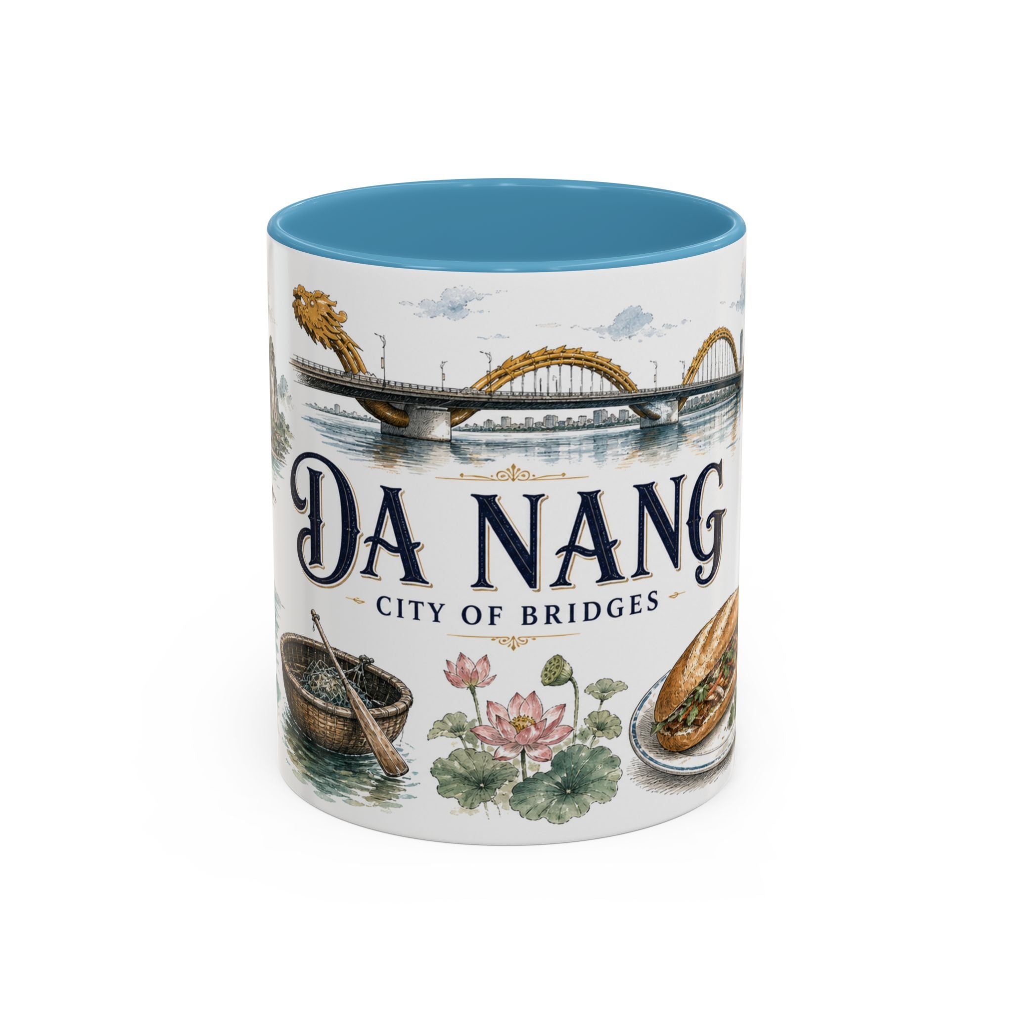 Da Nang Coffee Mug | Vietnam Travel Souvenir | Vintage Illustrated City Gift | 11 oz 15 oz Accent Mug