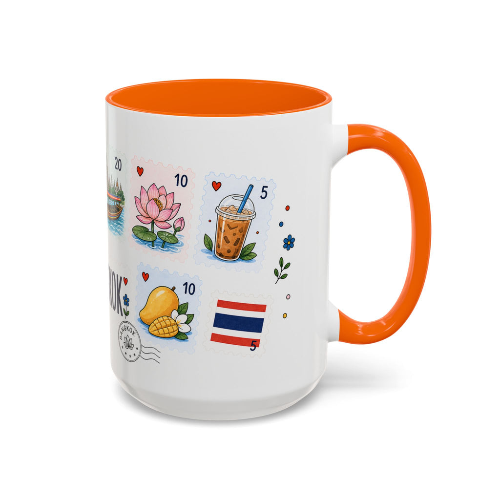 Bangkok Coffee Mug | Postage Stamp Collage Mug | Travel Souvenir Accent Cup 11oz 15oz