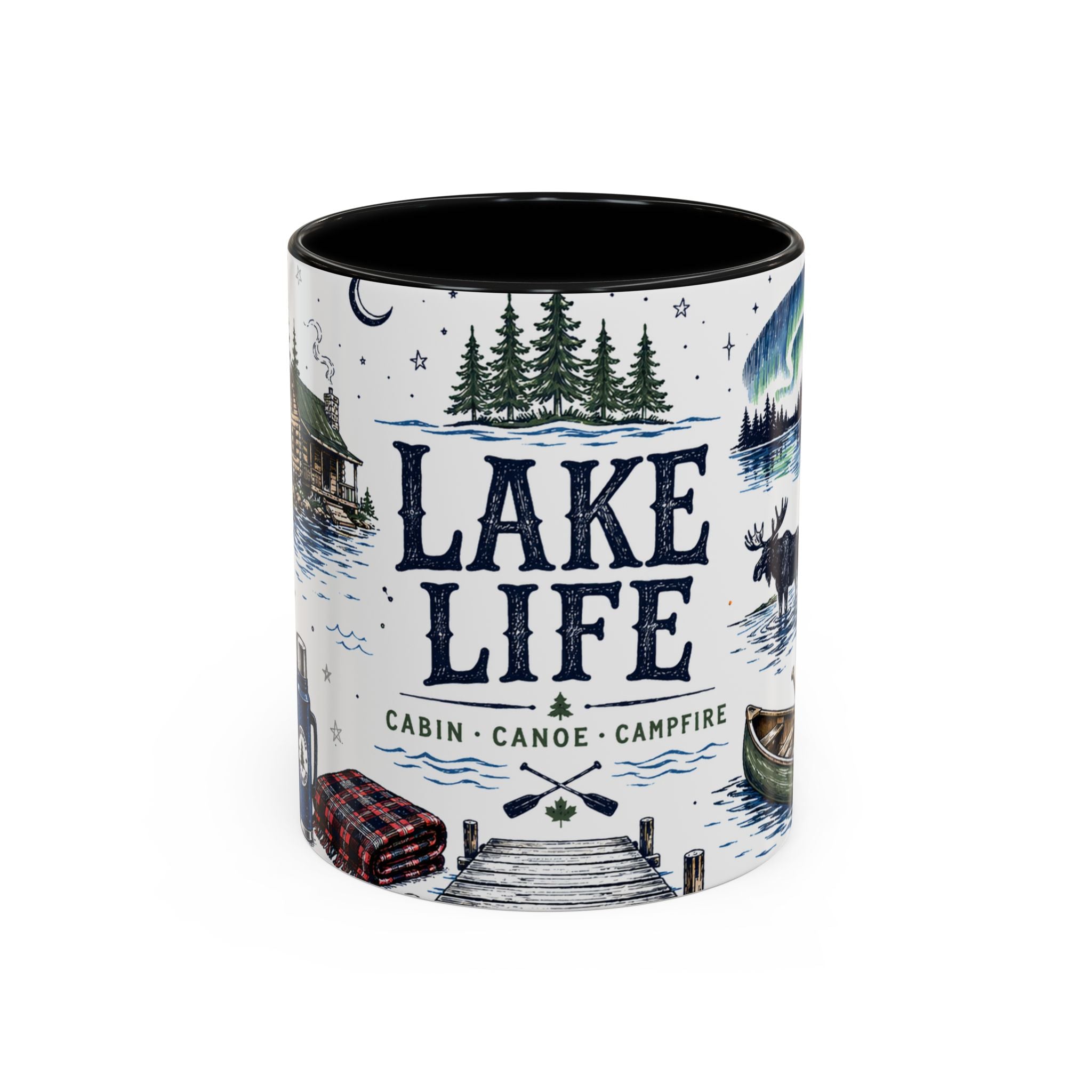 Cabin Country Lake Life Coffee Mug | Canada Cottage Gift | Accent Color Ceramic 11oz 15oz