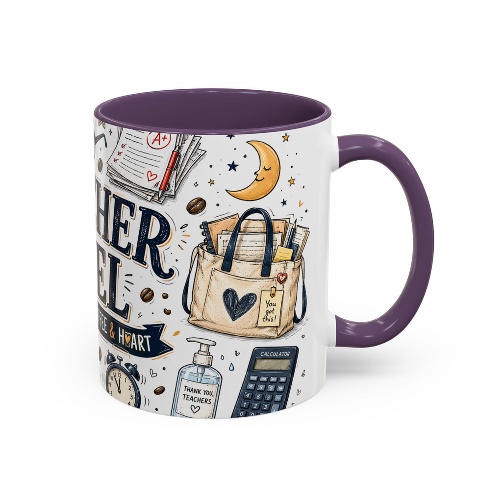 Teacher Fuel Coffee Mug | Powered by Coffee and Wine Funny Gift | Accent Color Ceramic 11oz 15oz