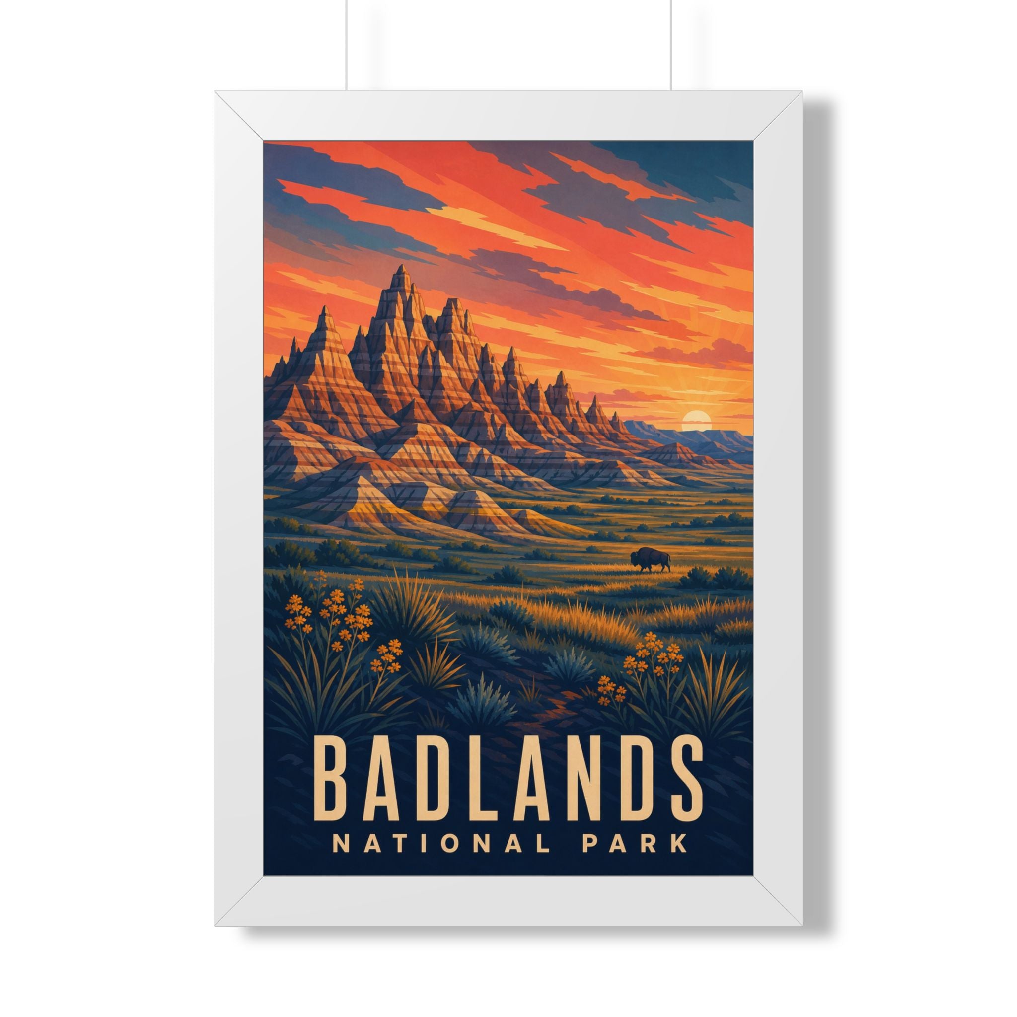 Badlands National Park Framed Poster | Vintage Travel Wall Art | Black Walnut White Frame | 16x24 20x30