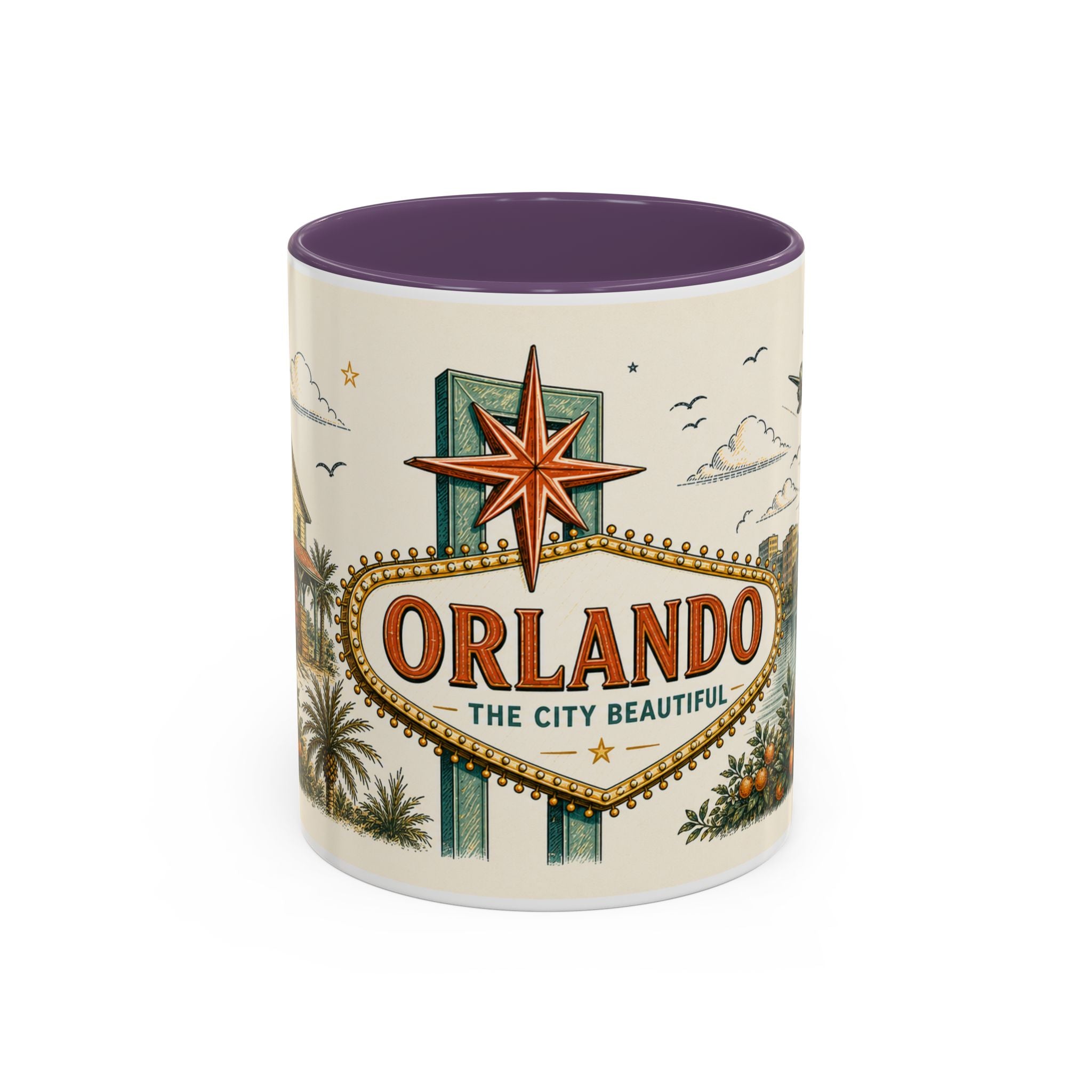 Orlando Coffee Mug | United States Travel Souvenir | Vintage Illustrated City Gift | 11 oz 15 oz Accent Mug