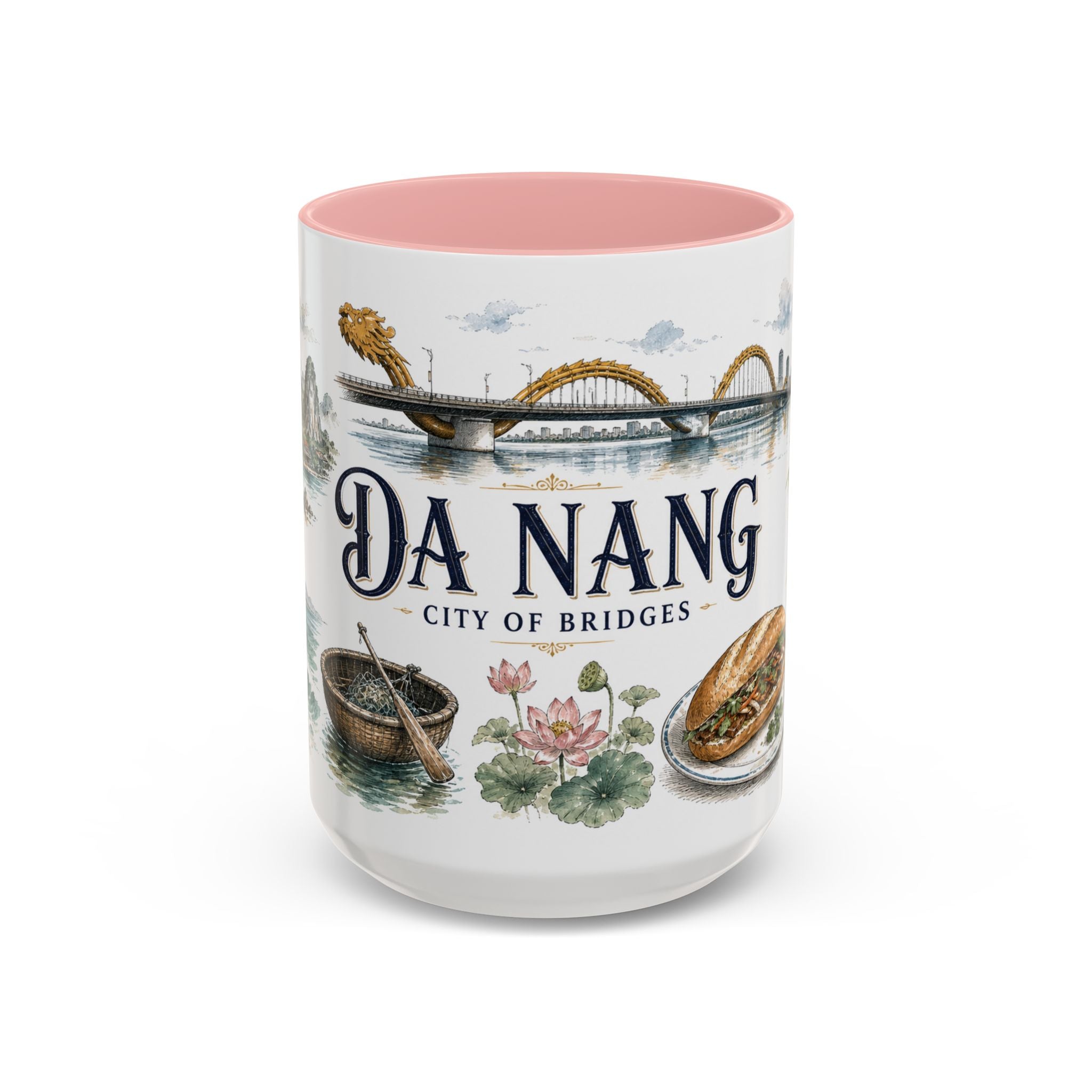 Da Nang Coffee Mug | Vietnam Travel Souvenir | Vintage Illustrated City Gift | 11 oz 15 oz Accent Mug