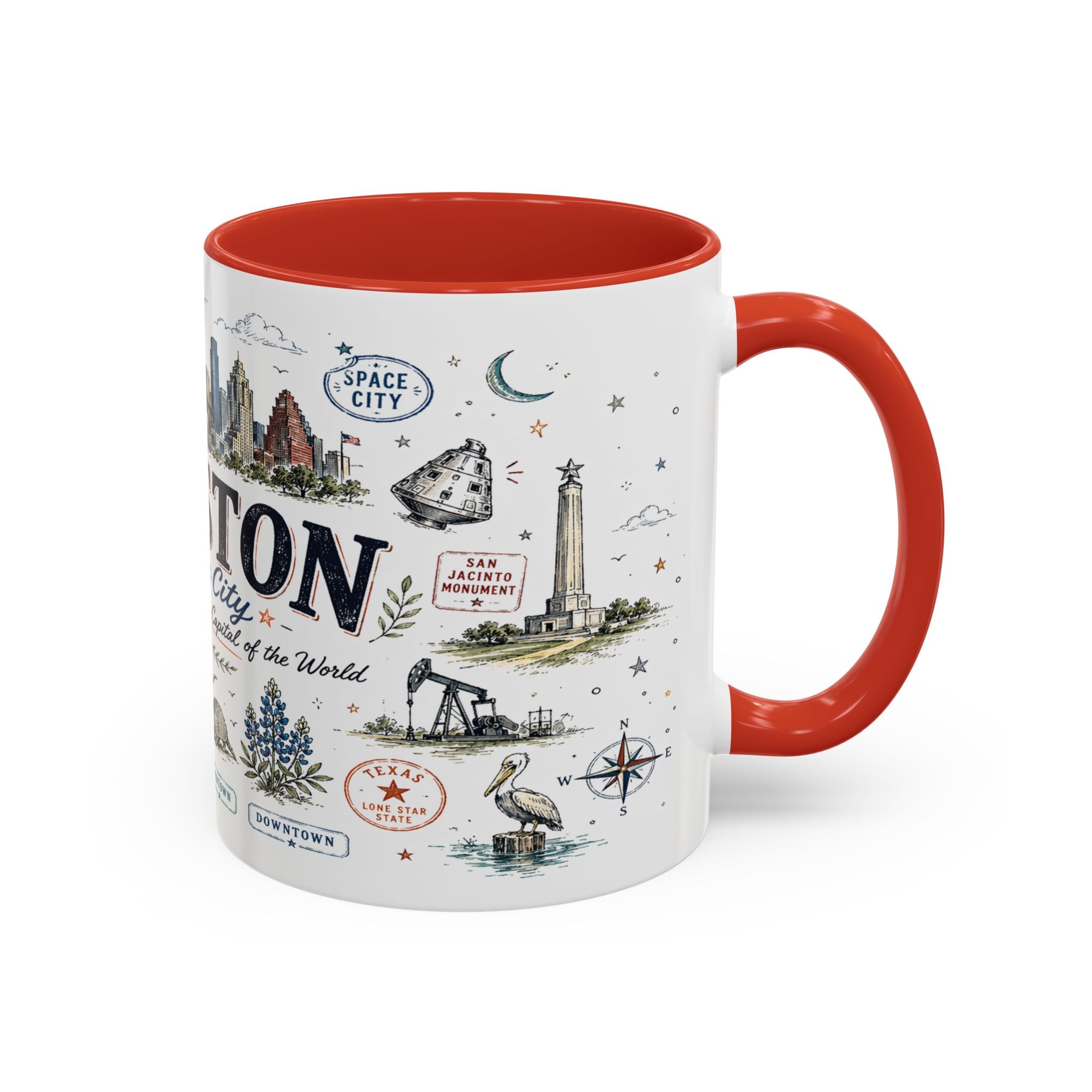 Houston Coffee Mug | Texas Souvenir City Gift | Accent Color Ceramic 11oz 15oz