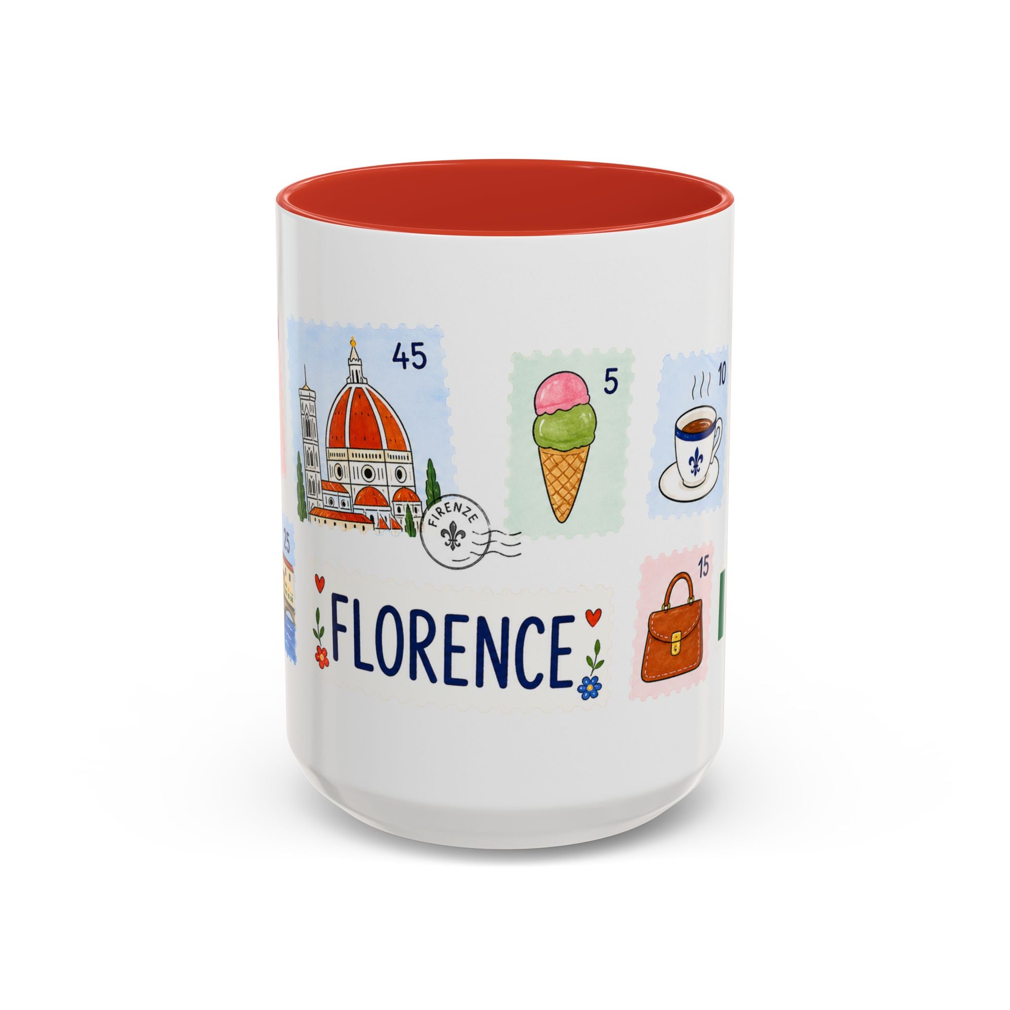 Florence Coffee Mug | Postage Stamp Collage Mug | Travel Souvenir Accent Cup 11oz 15oz
