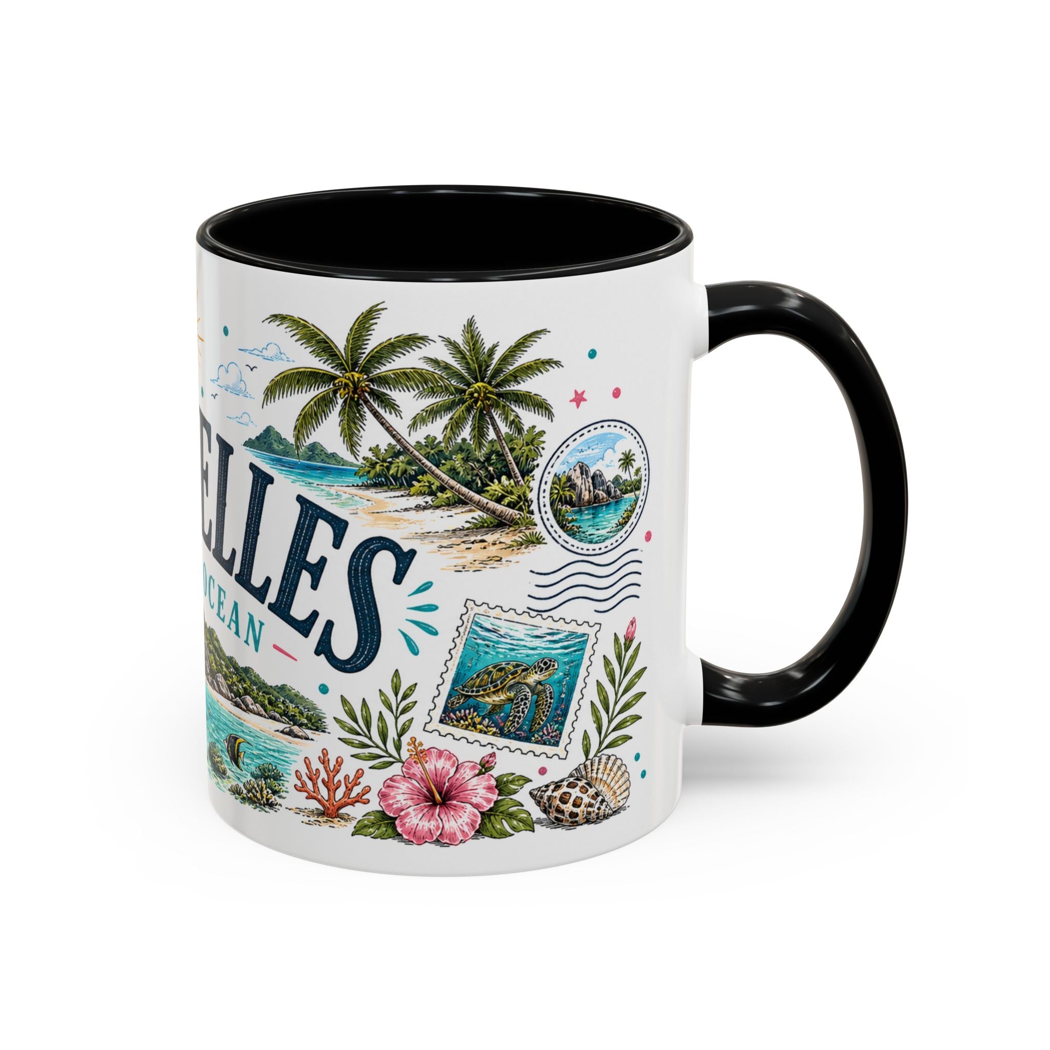 Seychelles Coffee Mug | Travel Destination Souvenir Gift | Accent Color Ceramic 11oz 15oz