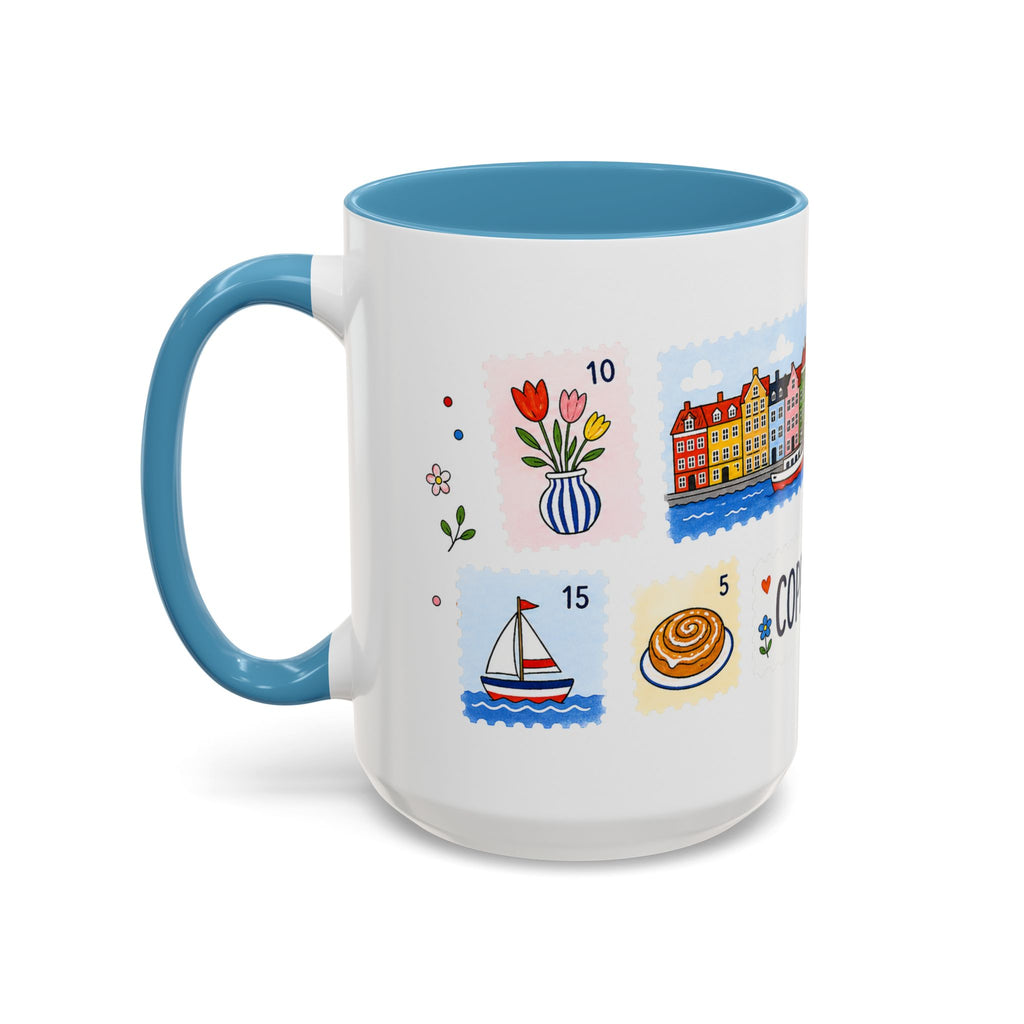 Copenhagen Coffee Mug | Postage Stamp Collage Mug | Travel Souvenir Accent Cup 11oz 15oz