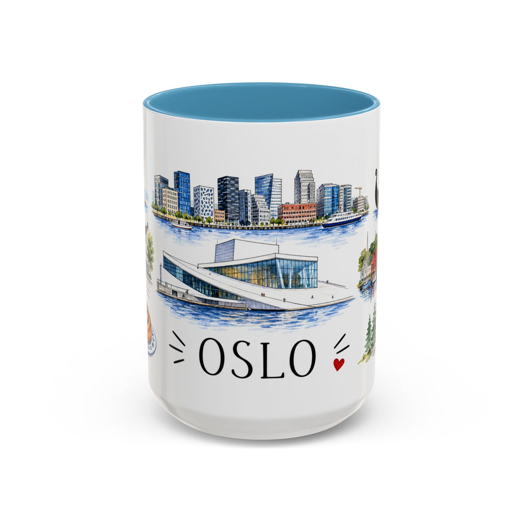 Oslo Illustrated Travel Mug | City Souvenir Accent Coffee Mug | 11oz 15oz Ceramic Cup