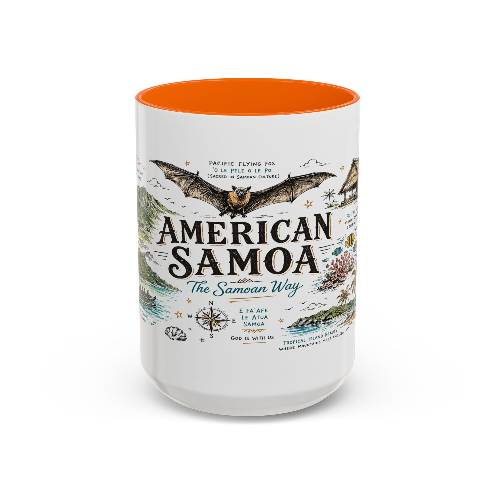 American Samoa National Park Coffee Mug | Pacific Island Rainforest Reef Gift | Accent Color Ceramic 11oz 15oz