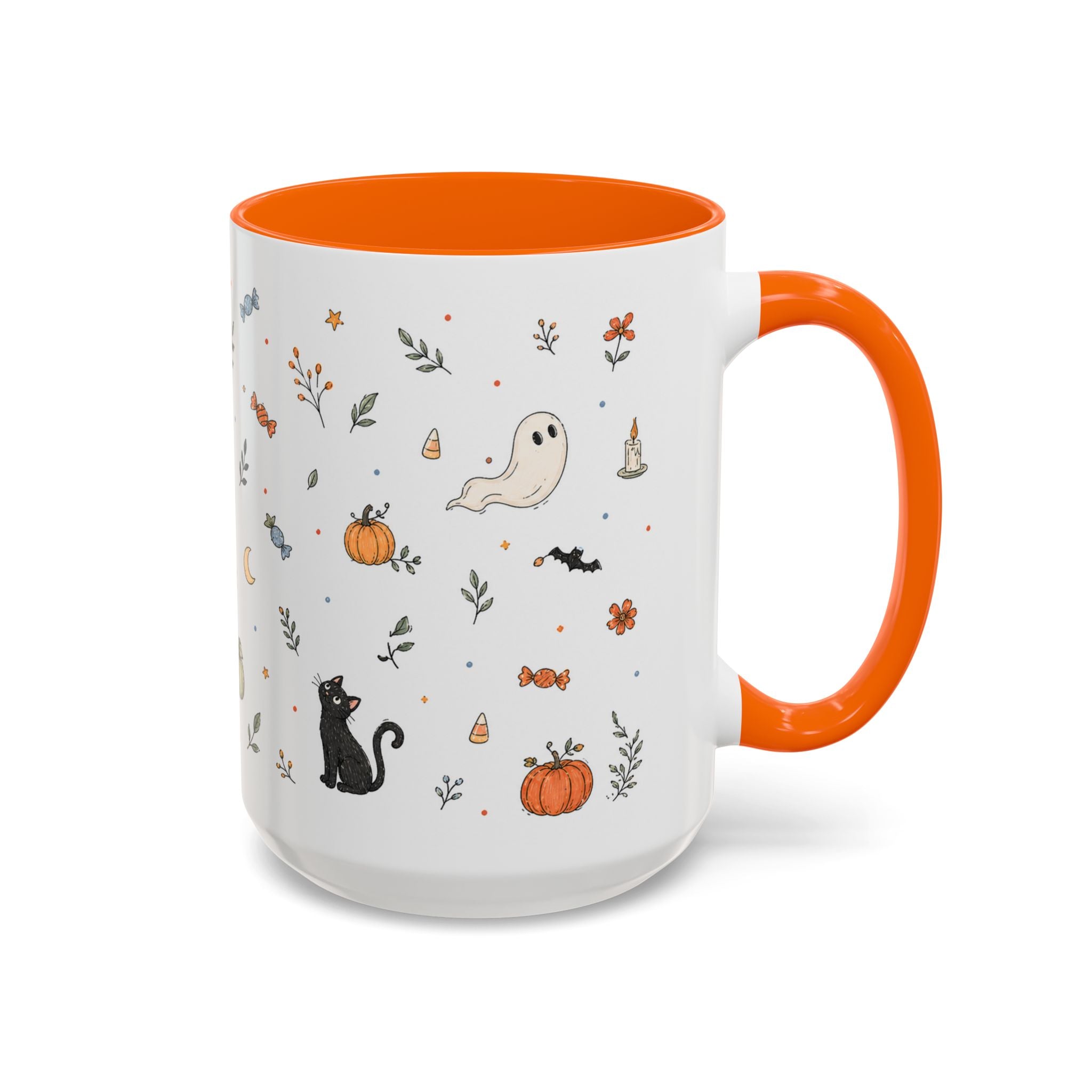 Halloween Party Mug | Ghost Black Cat Candy Watercolor Gift | Accent Cup 11oz 15oz