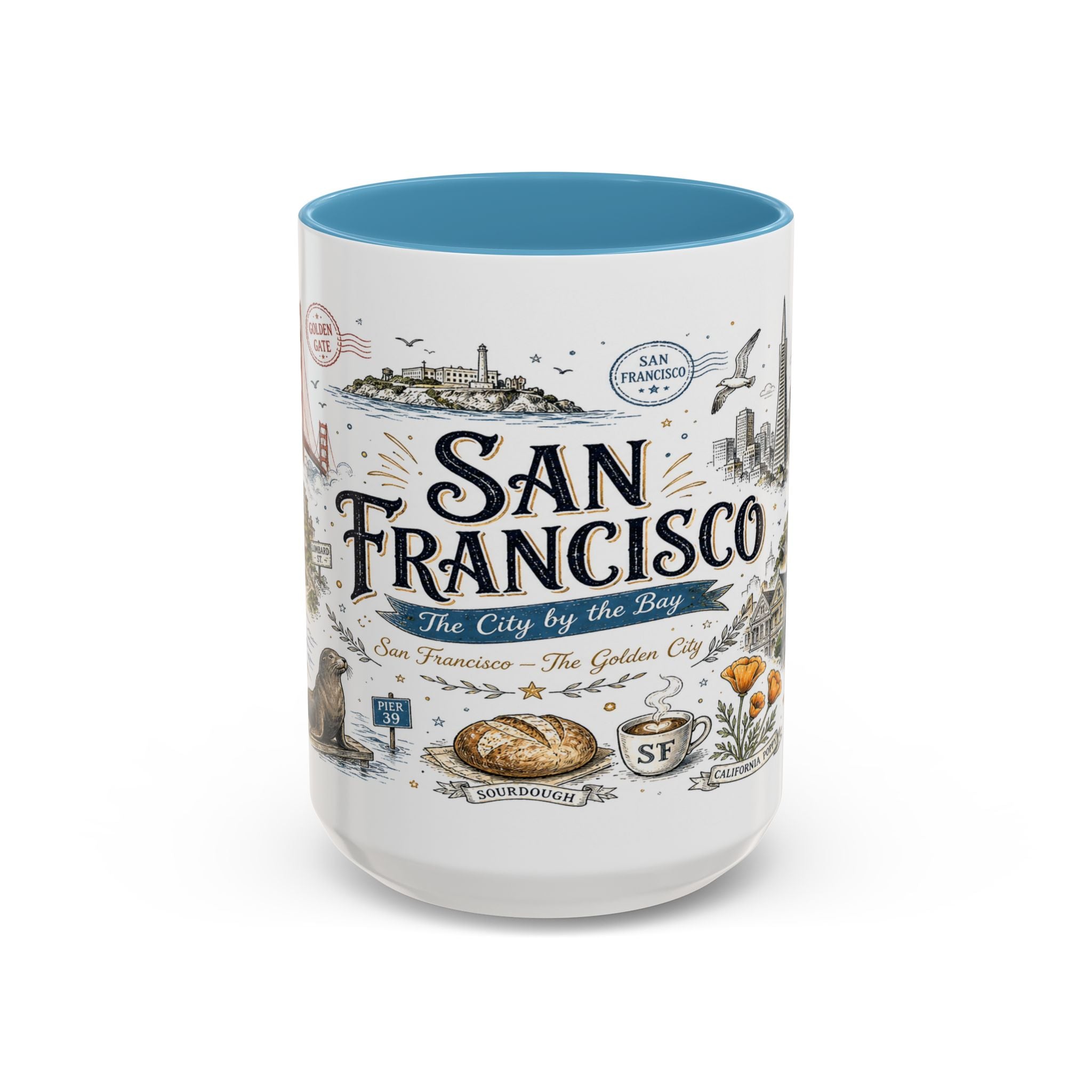 San Francisco Coffee Mug | California Souvenir Travel Gift | Accent Color Ceramic 11oz 15oz