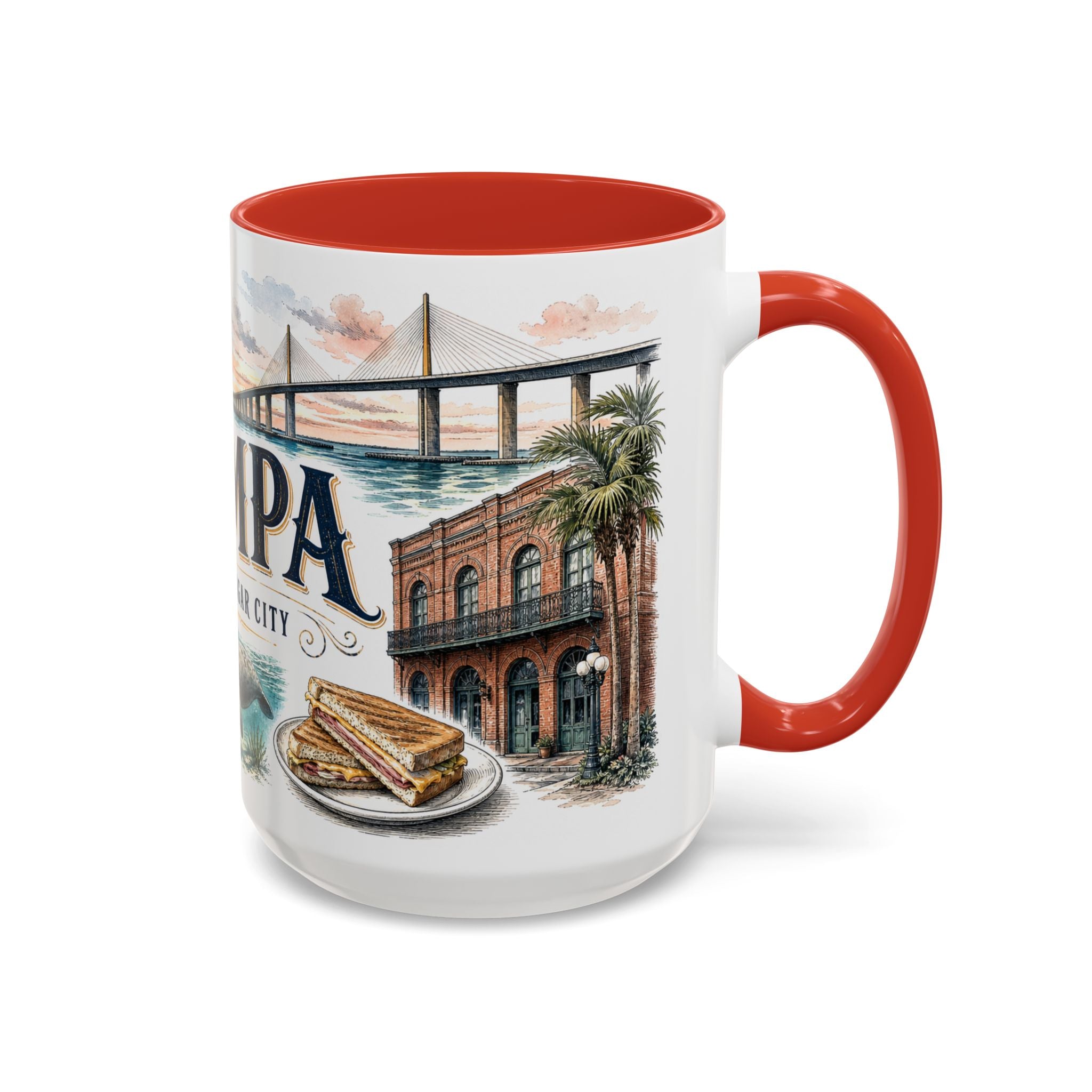 Tampa Coffee Mug | United States Travel Souvenir | Vintage Illustrated City Gift | 11 oz 15 oz Accent Mug