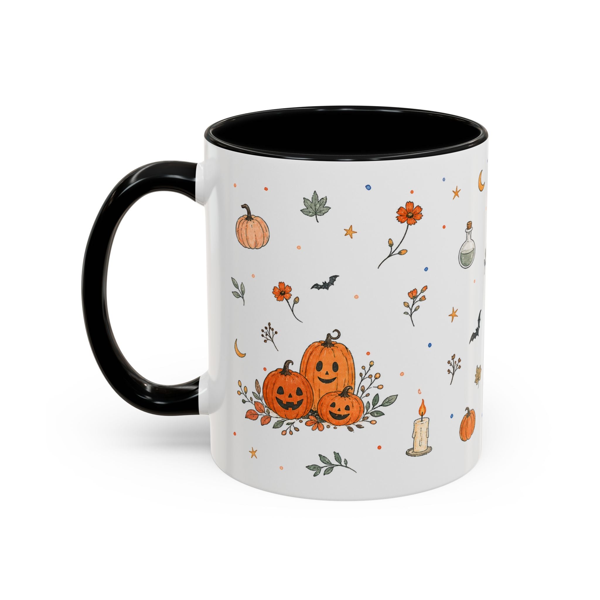 Friendly Ghost Halloween Mug | Pumpkin Flower Watercolor Gift | Accent Cup 11oz 15oz