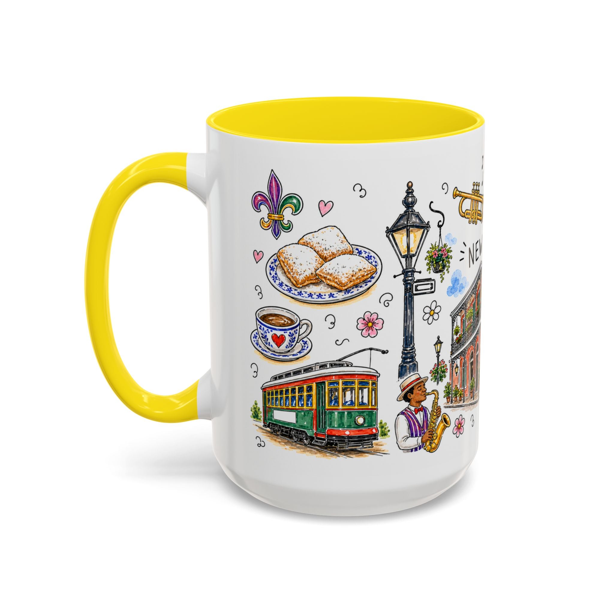 New Orleans Illustrated Travel Mug | City Souvenir Accent Coffee Mug | 11oz 15oz Ceramic Cup