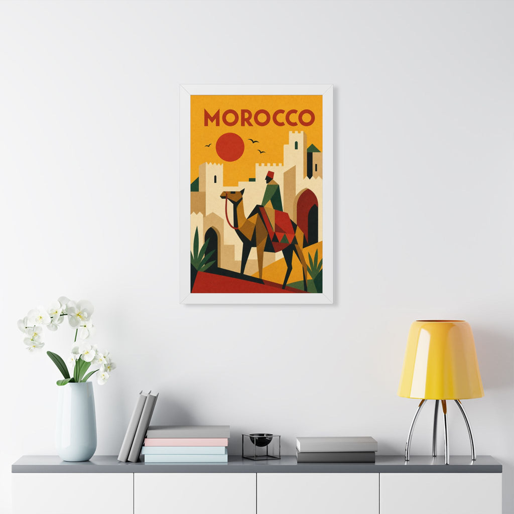Morocco Camel Morocco Framed Poster | Vintage Travel Wall Art | Black Walnut White Frame | 16x24 20x30