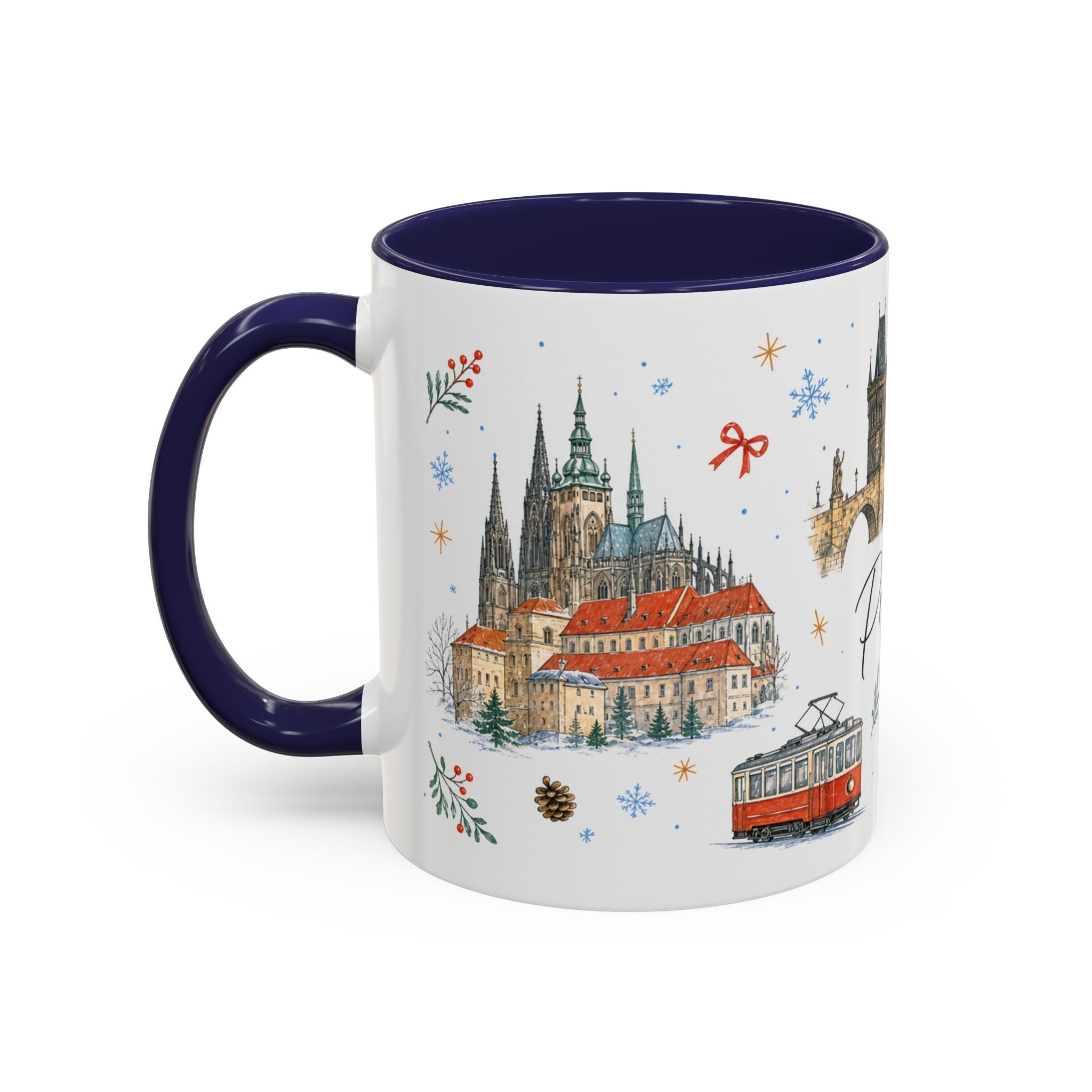 Prague Christmas Mug | Watercolor Travel Souvenir | Holiday Gift | Accent Ceramic Coffee Cup 11oz 15oz