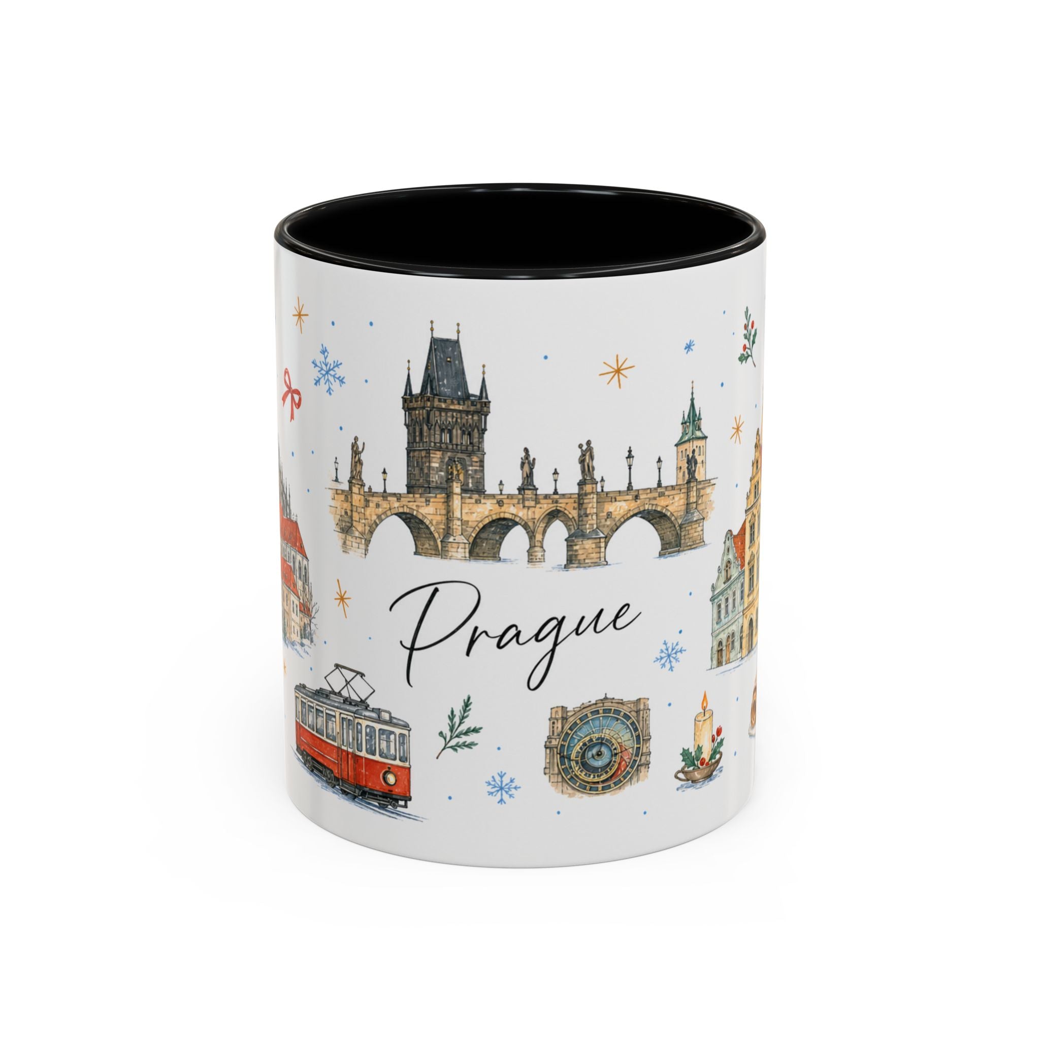 Prague Christmas Mug | Watercolor Travel Souvenir | Holiday Gift | Accent Ceramic Coffee Cup 11oz 15oz