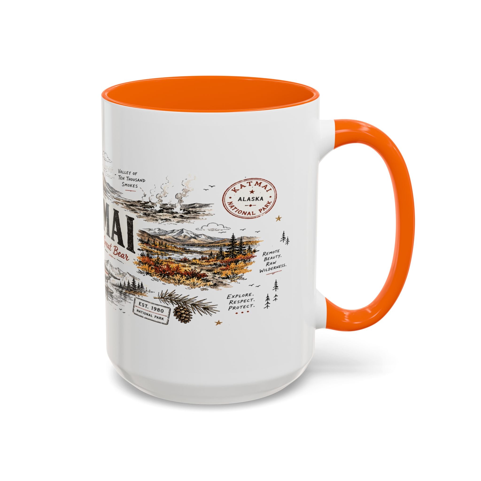 Katmai National Park Coffee Mug | Alaska Bear Watching Wildlife Gift | Accent Color Ceramic 11oz 15oz