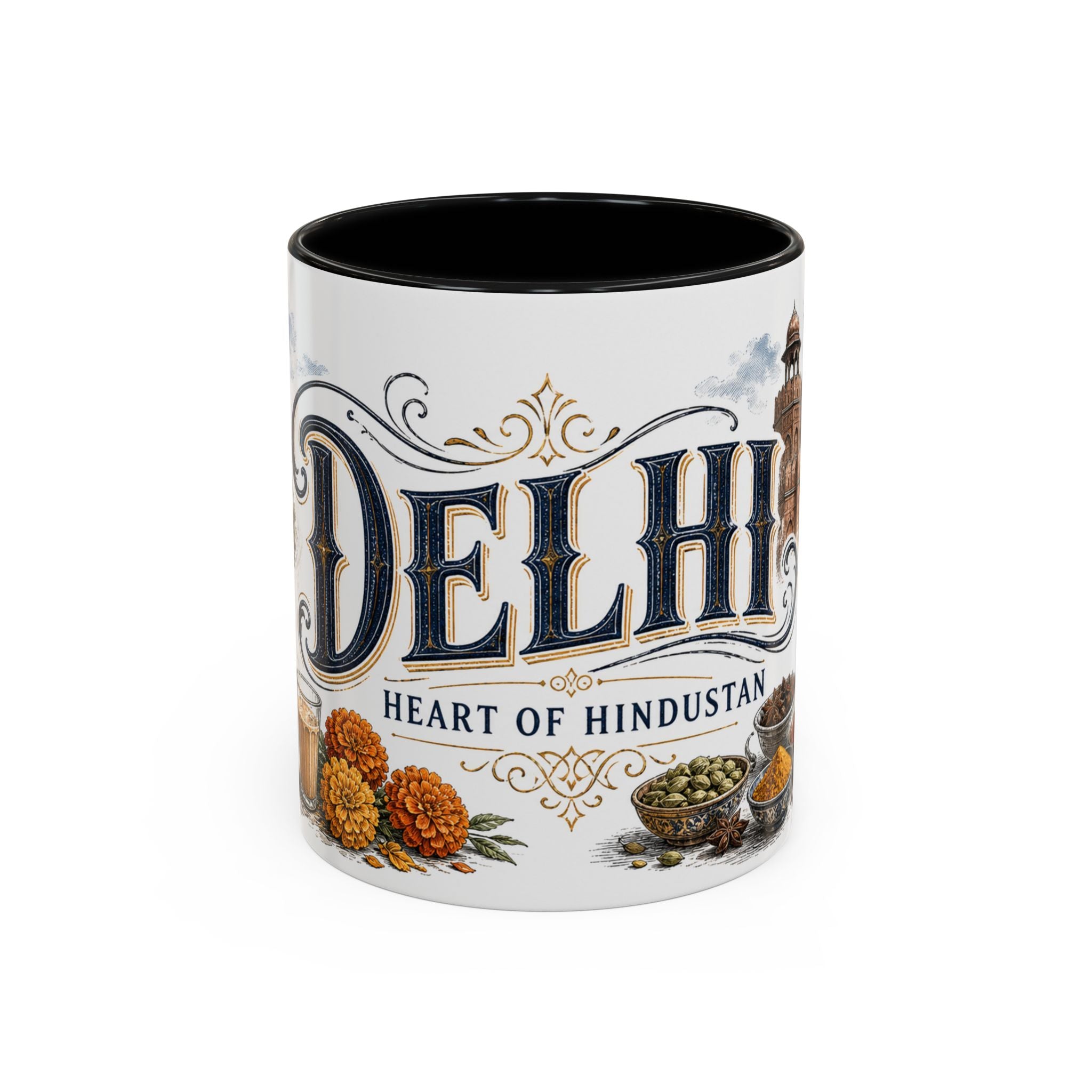 Delhi Coffee Mug | India Travel Souvenir | Vintage Illustrated City Gift | 11 oz 15 oz Accent Mug