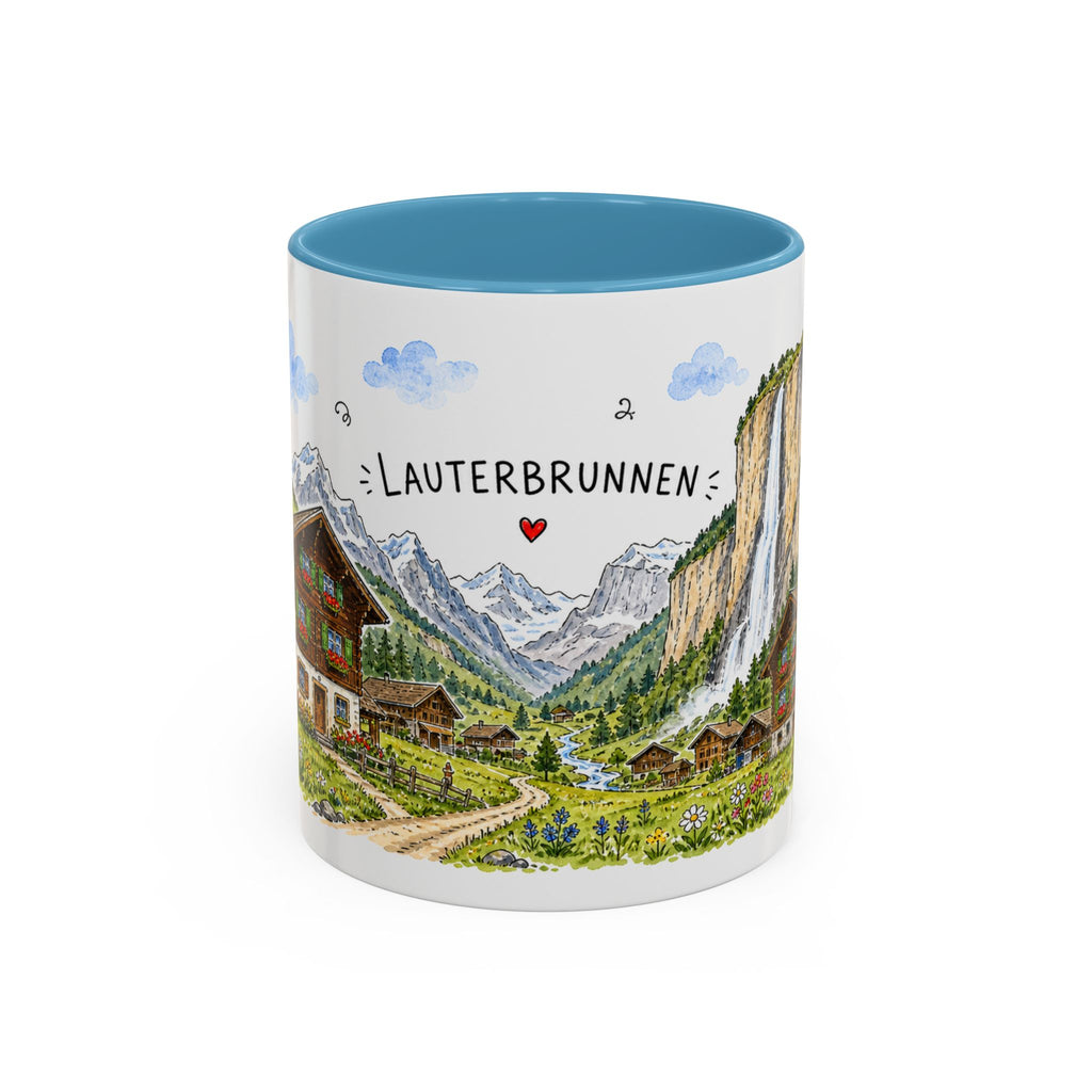 Lauterbrunnen Illustrated Travel Mug | Switzerland Souvenir Accent Coffee Mug | 11oz 15oz Ceramic Cup