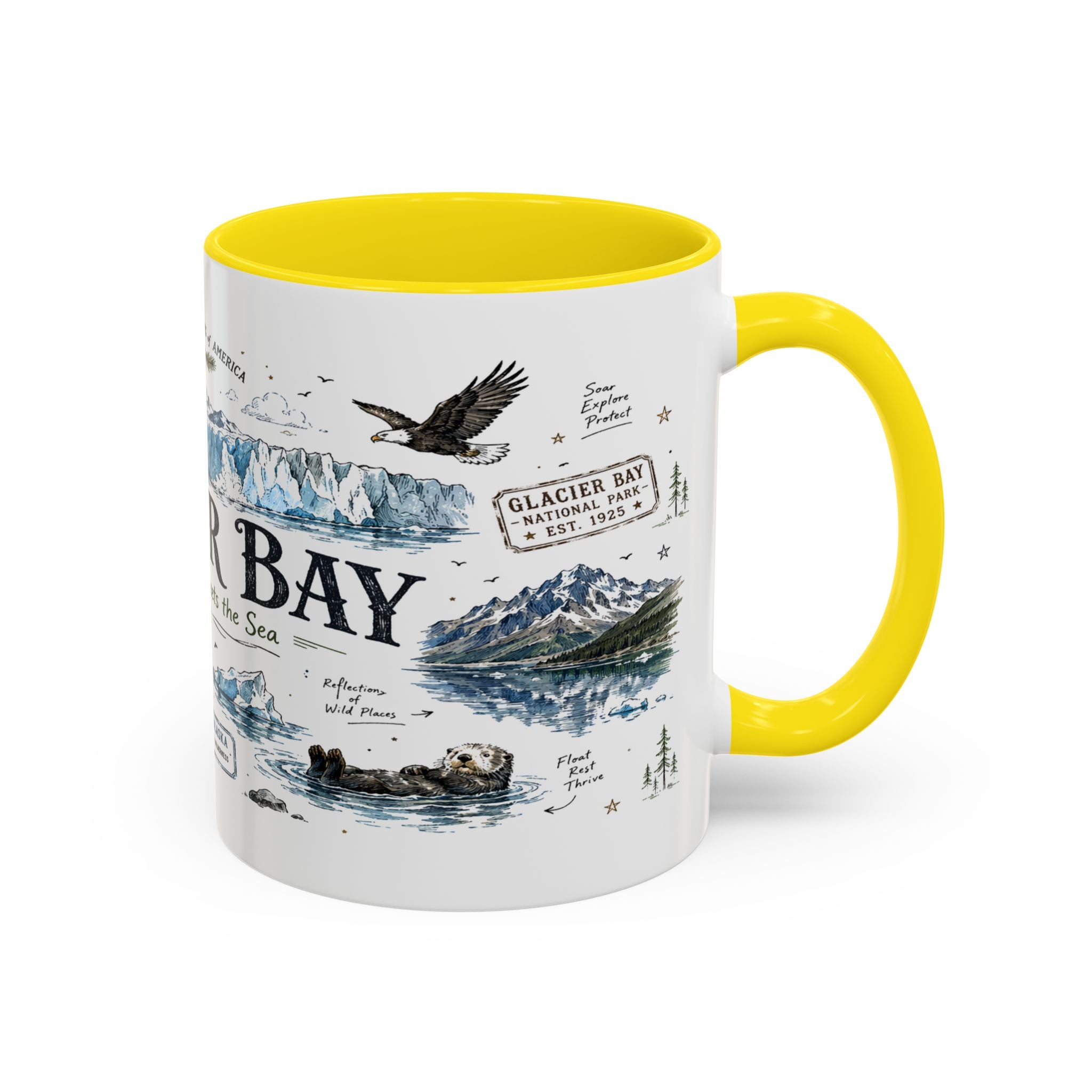 Glacier Bay National Park Coffee Mug | Alaska Wilderness Kayaking Gift | Accent Color Ceramic 11oz 15oz