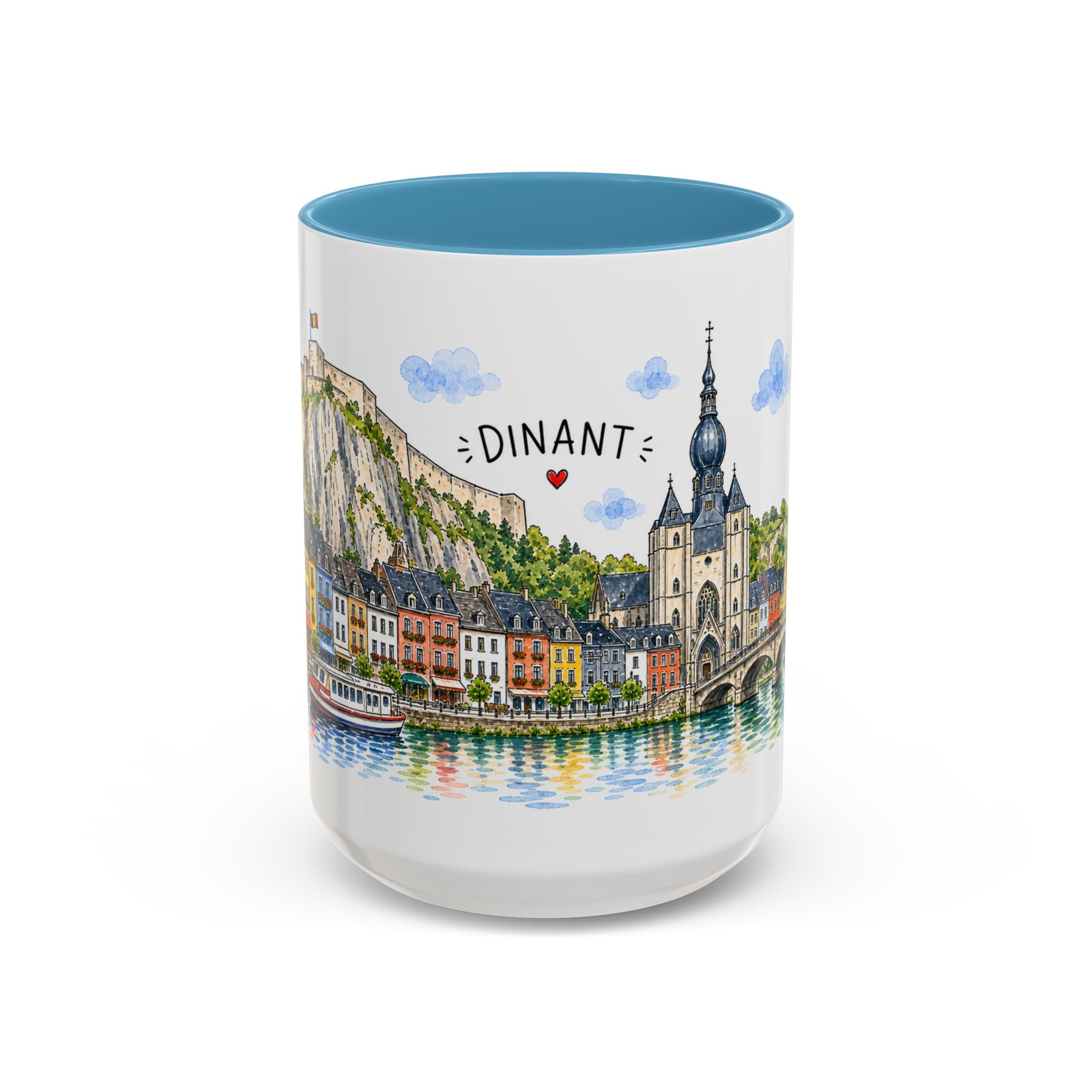Dinant Illustrated Travel Mug | Belgium Souvenir Accent Coffee Mug | 11oz 15oz Ceramic Cup