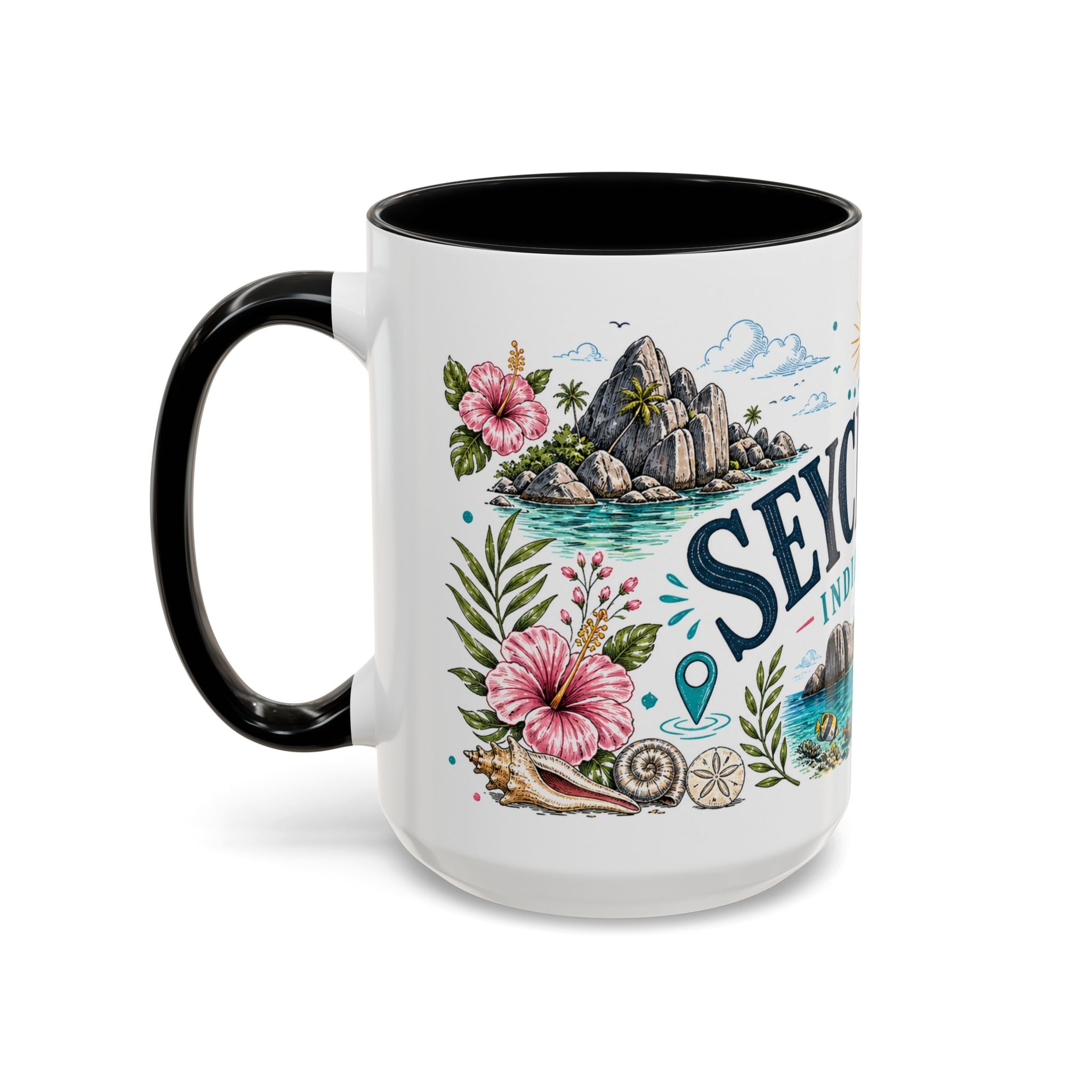 Seychelles Coffee Mug | Travel Destination Souvenir Gift | Accent Color Ceramic 11oz 15oz