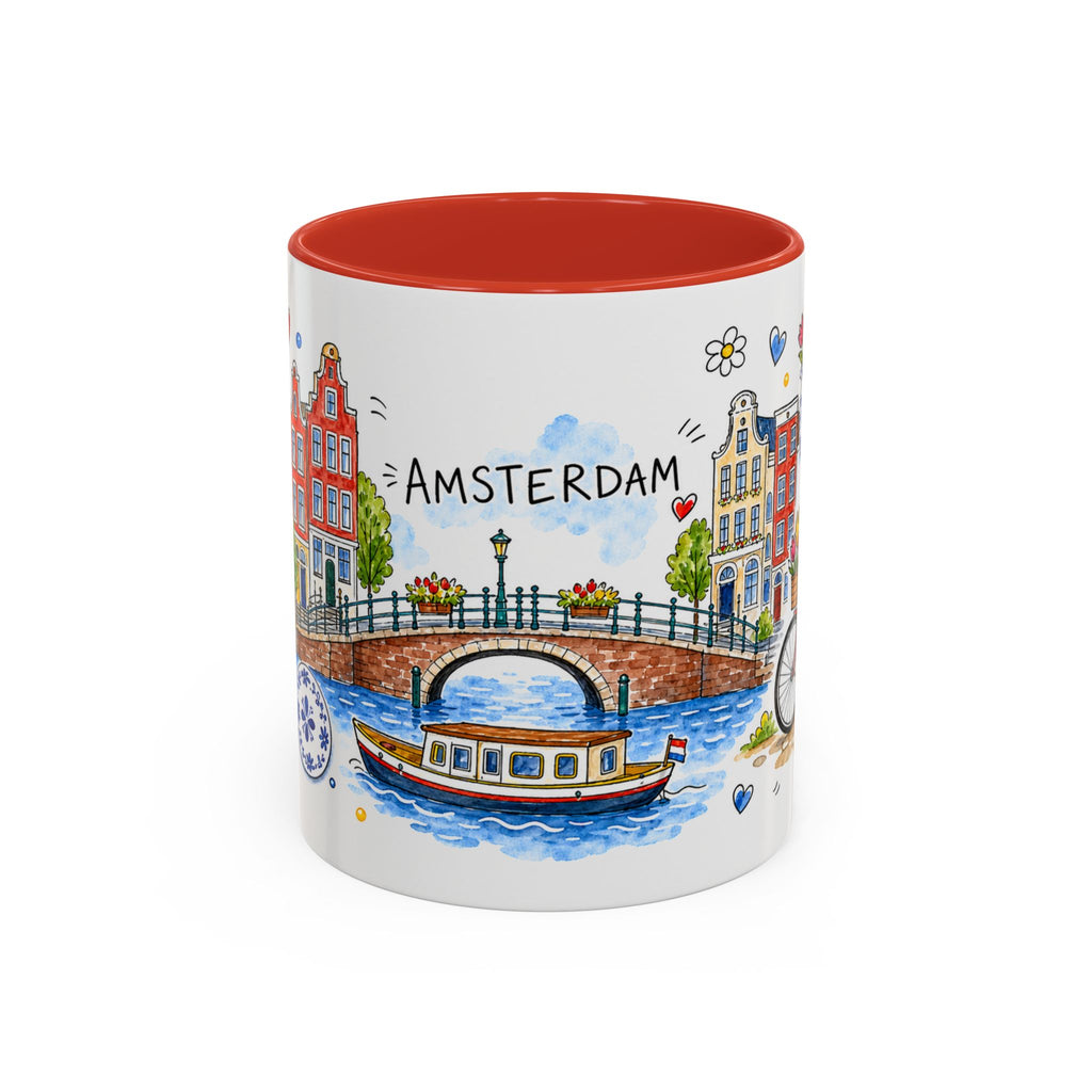Amsterdam Travel Mug | European City Souvenir Accent Coffee Mug | 11oz 15oz Ceramic Cup