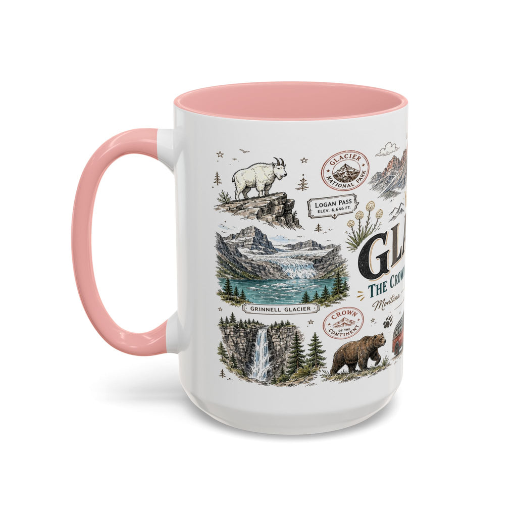 Glacier Coffee Mug | National Park Hiking Montana Gift | Accent Color Ceramic 11oz 15oz