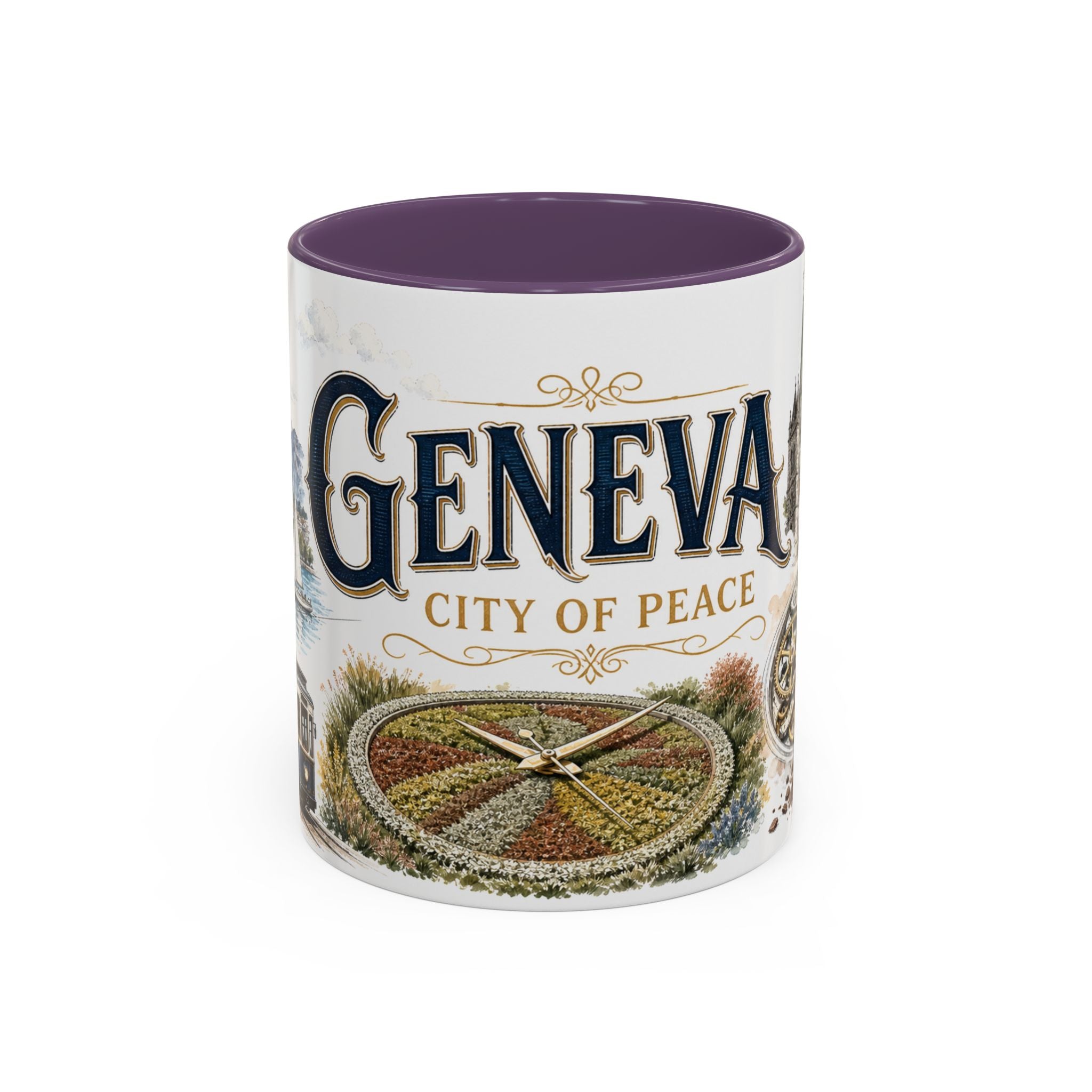 Geneva Coffee Mug | Switzerland Travel Souvenir | Vintage Illustrated City Gift | 11 oz 15 oz Accent Mug