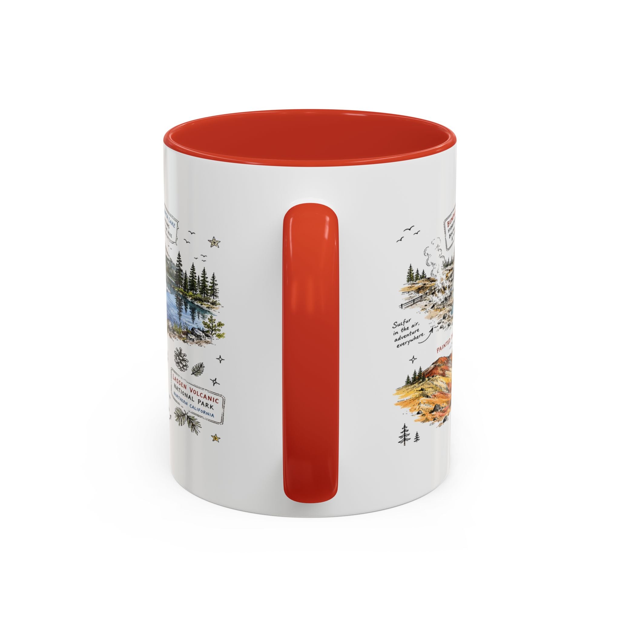 Lassen Volcanic National Park Coffee Mug | California Volcano Geothermal Hiking Gift | Accent Color Ceramic 11oz 15oz