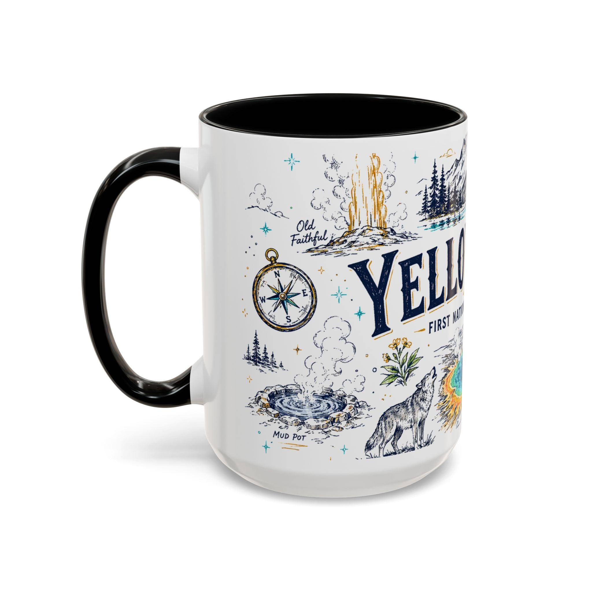 Yellowstone National Park Coffee Mug | Hiking Camping Nature Gift | Accent Color Ceramic 11oz 15oz