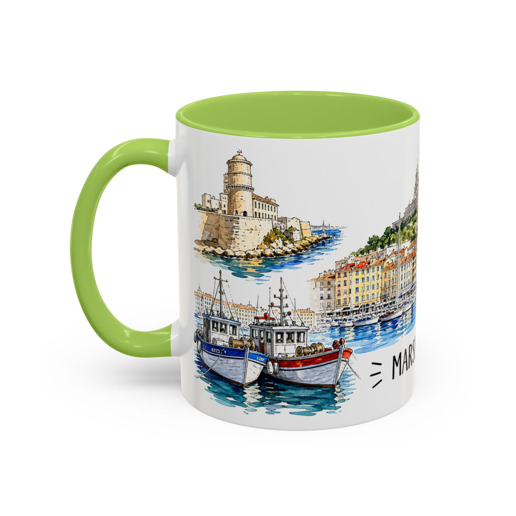 Marseille Illustrated Travel Mug | City Souvenir Accent Coffee Mug | 11oz 15oz Ceramic Cup