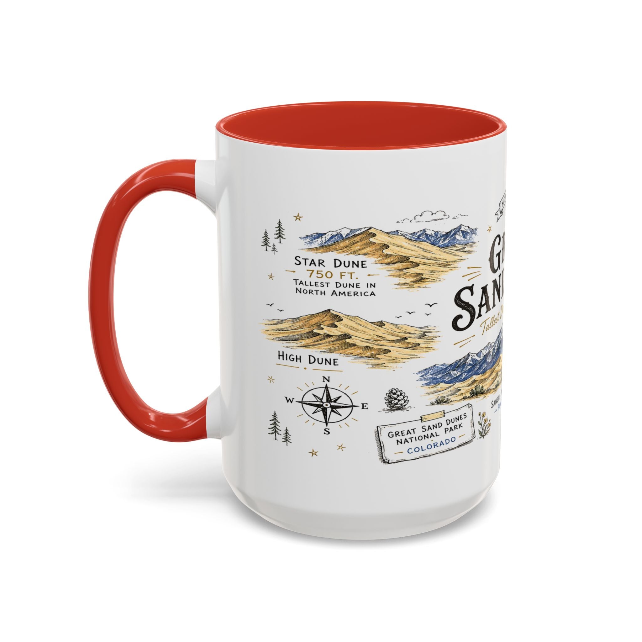 Great Sand Dunes National Park Coffee Mug | Colorado Desert Mountain Dunes Gift | Accent Color Ceramic 11oz 15oz